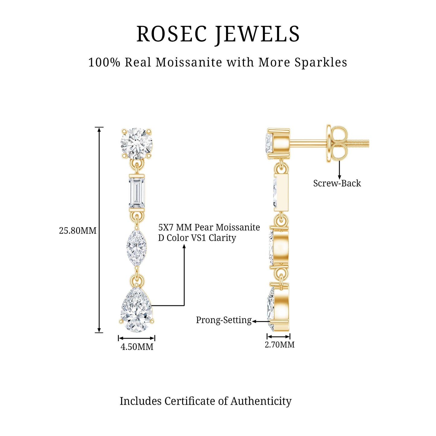 Certified Moissanite Wedding Dangle Earrings For Bride