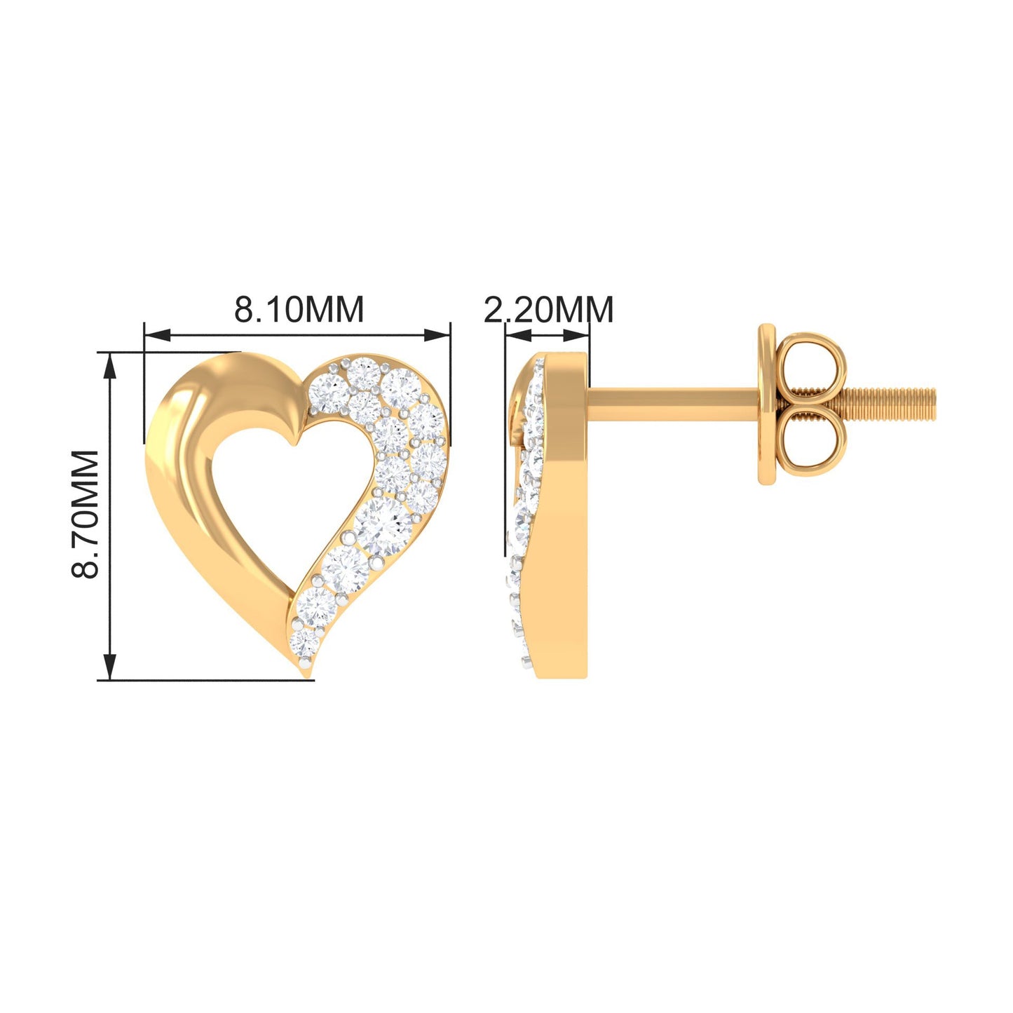 Certified Moissanite Heart Stud Earrings For Her