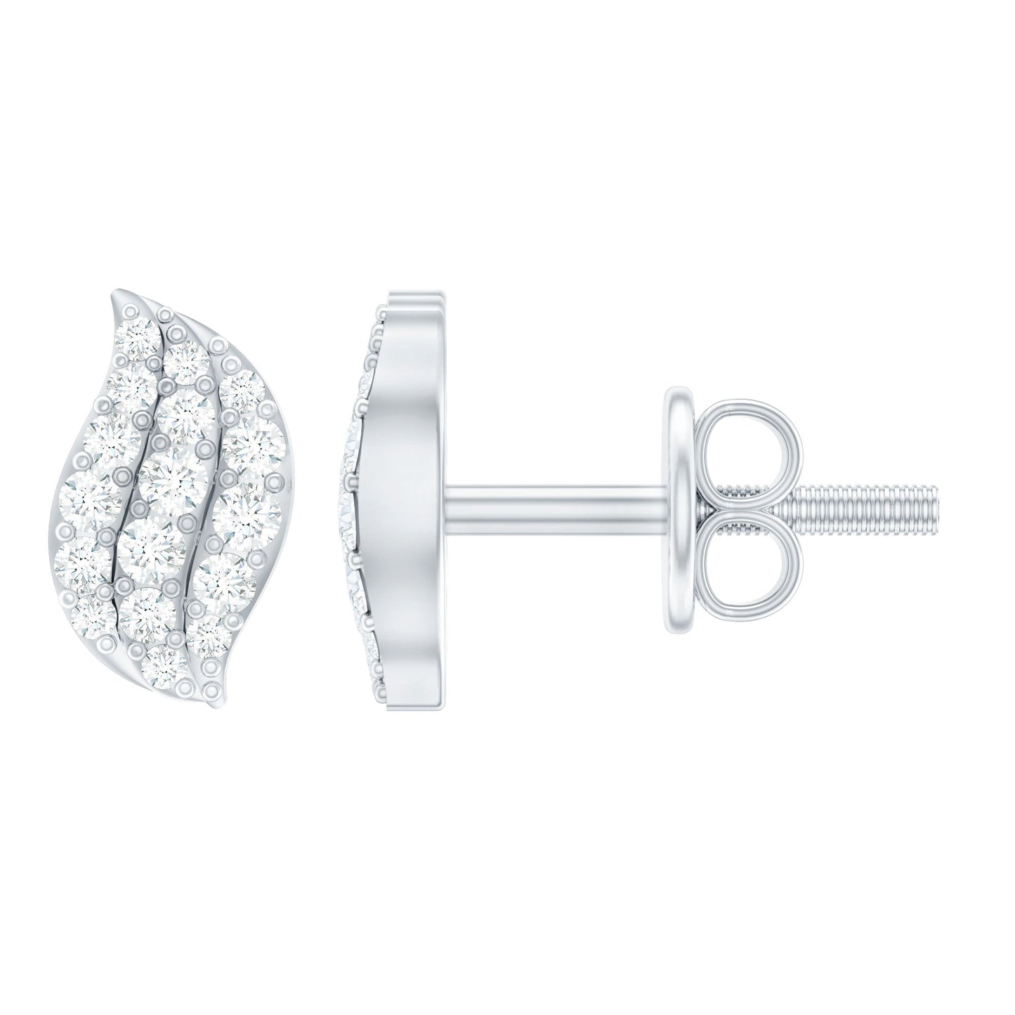 Certified Moissanite Leaf Stud Earrings in Pave Setting