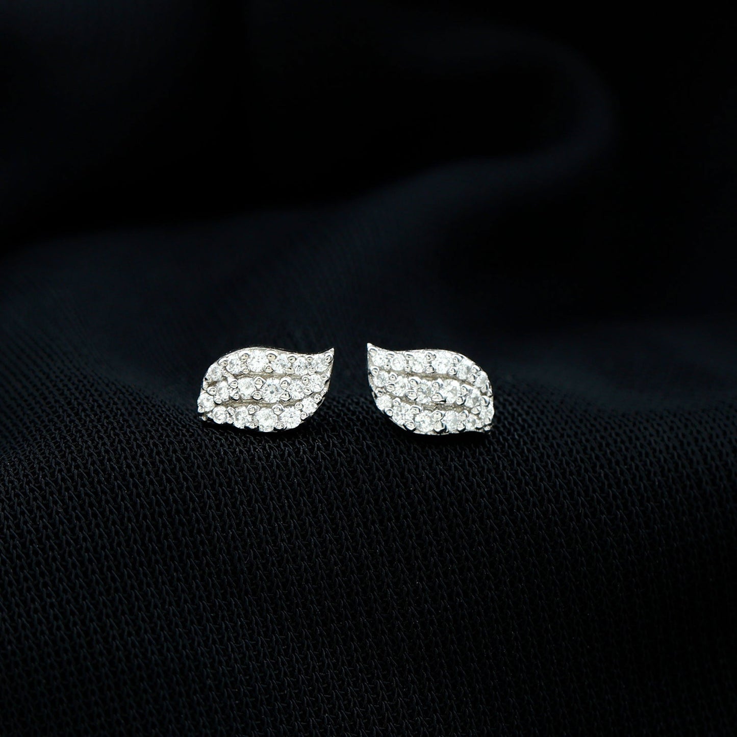 Certified Moissanite Leaf Stud Earrings in Pave Setting