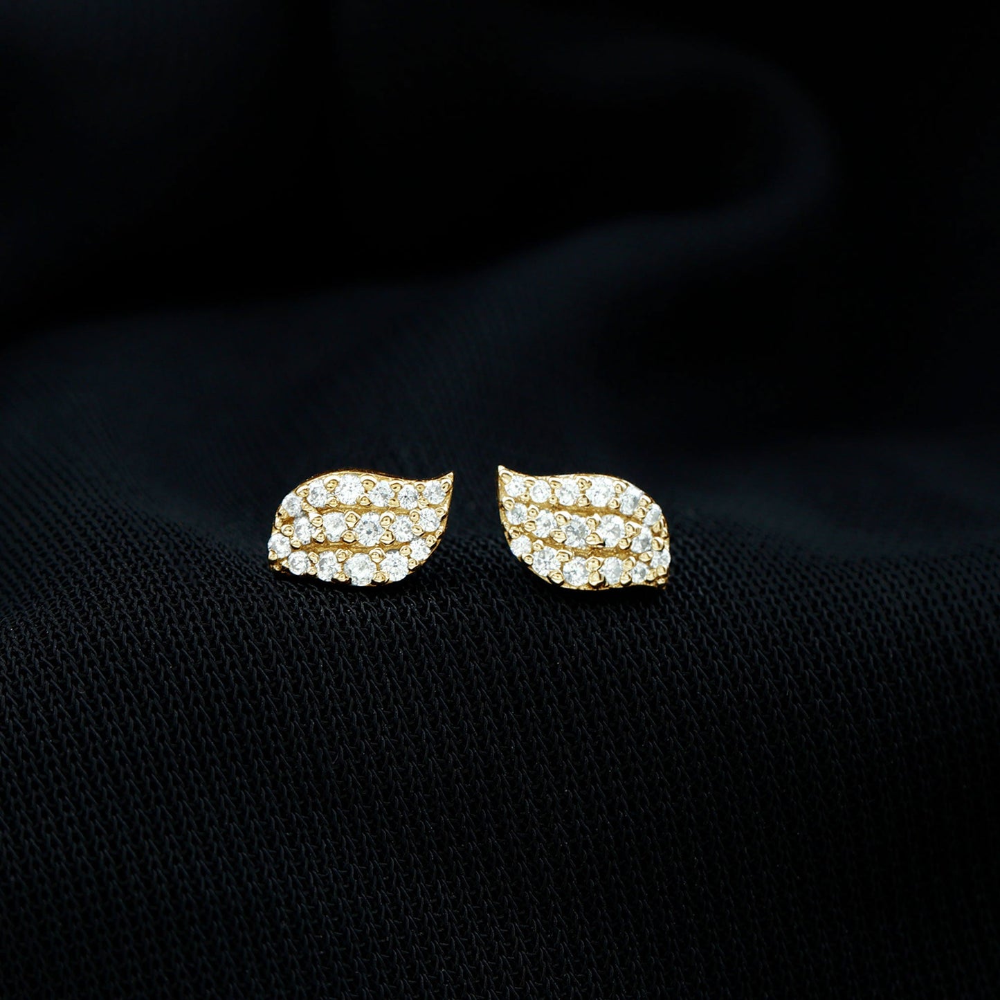 Certified Moissanite Leaf Stud Earrings in Pave Setting