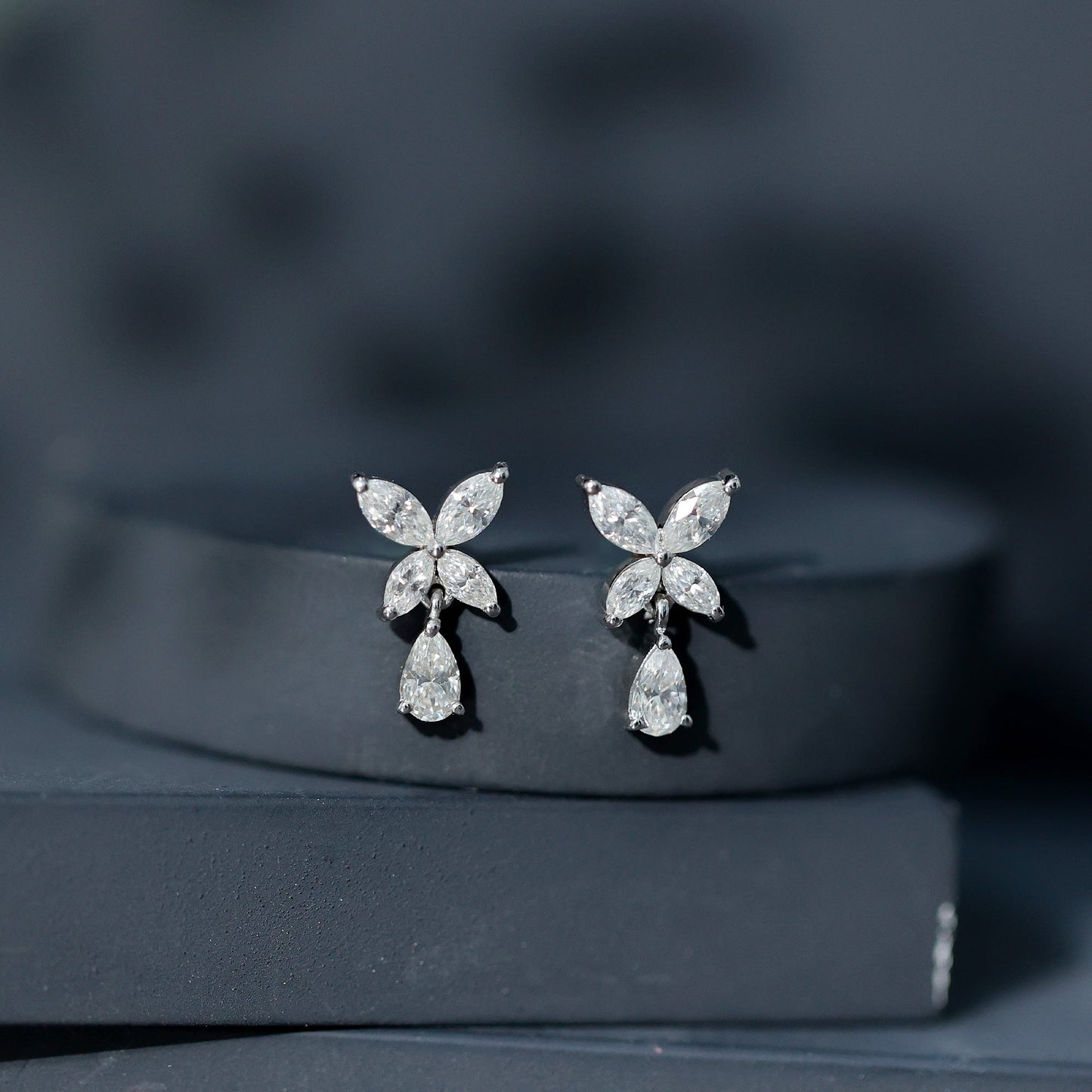 Marquise and Pear Cut Moissanite Flower Drop Earrings