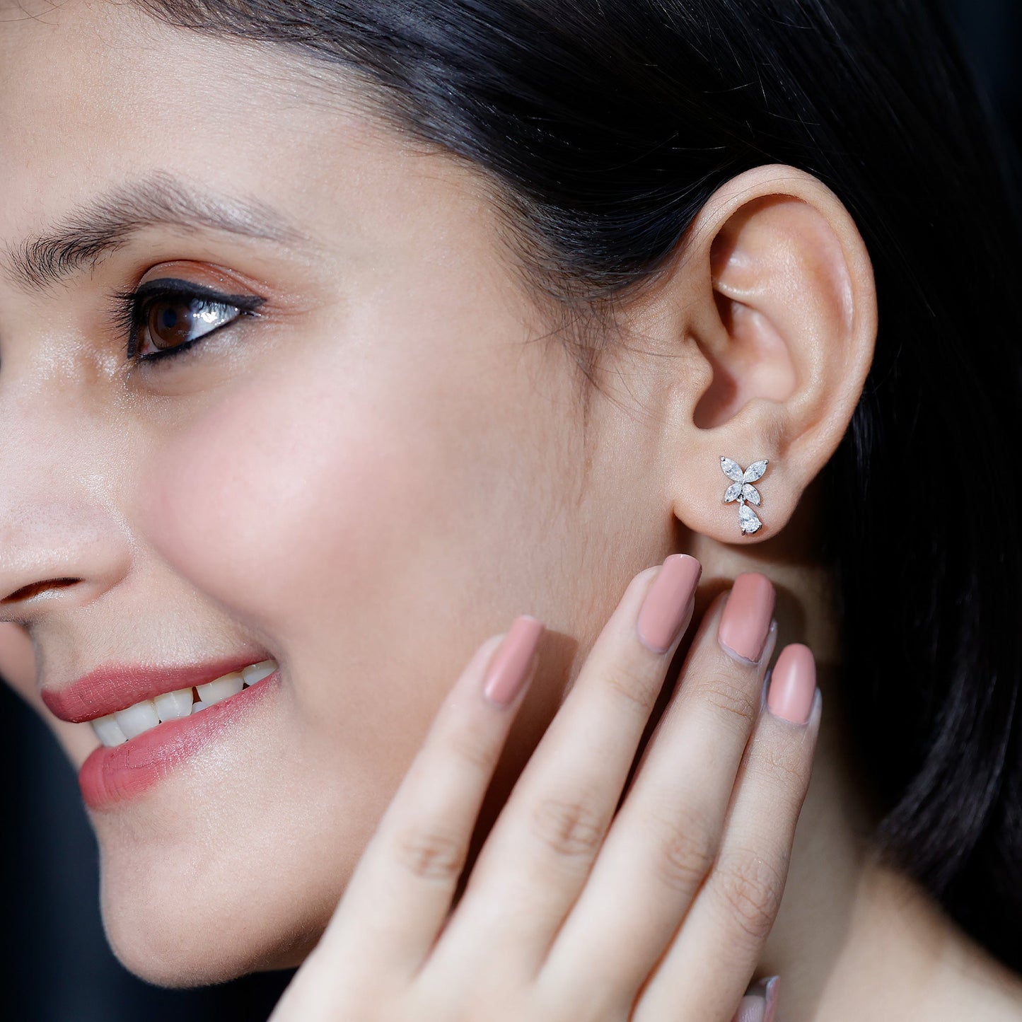Marquise and Pear Cut Moissanite Flower Drop Earrings