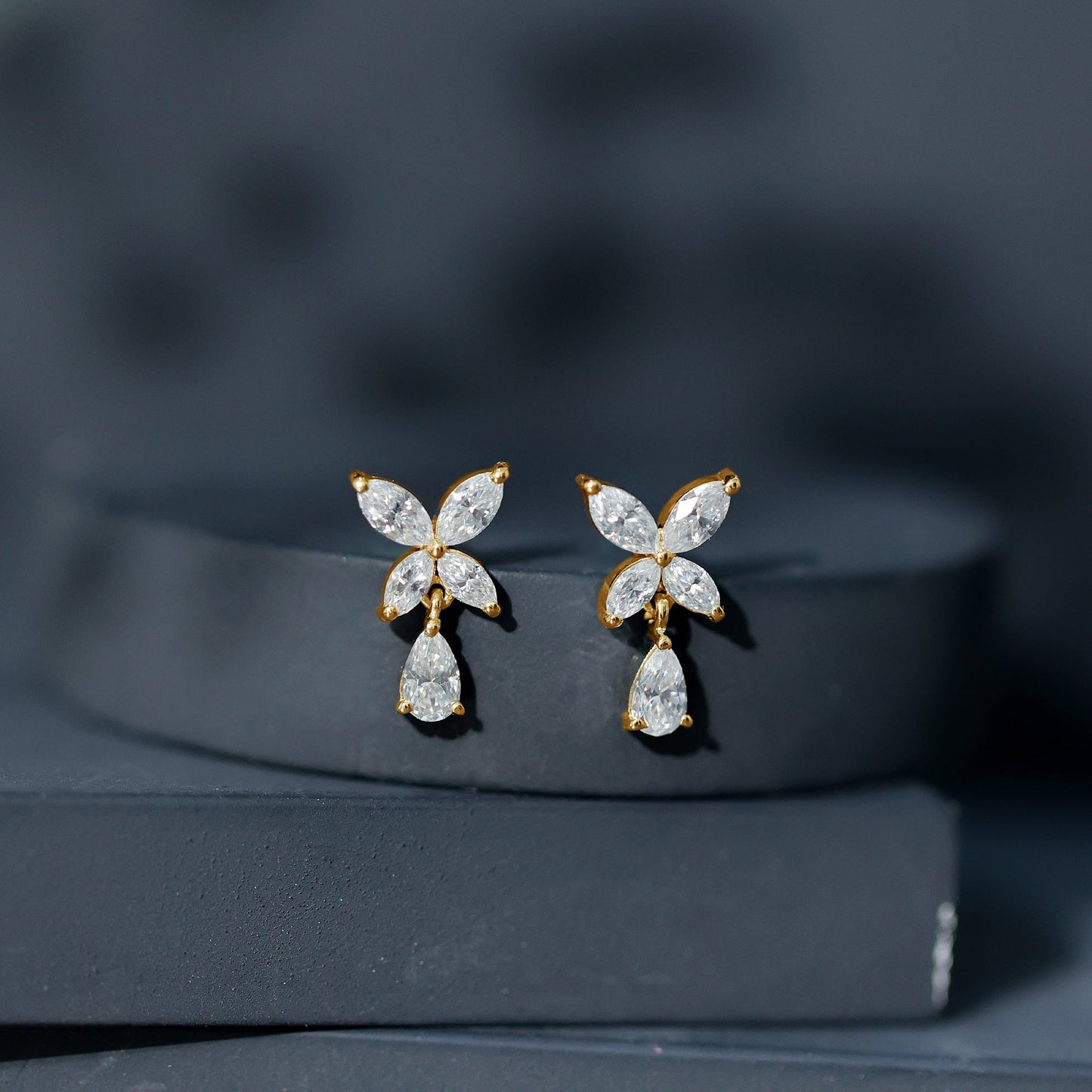 Marquise and Pear Cut Moissanite Flower Drop Earrings
