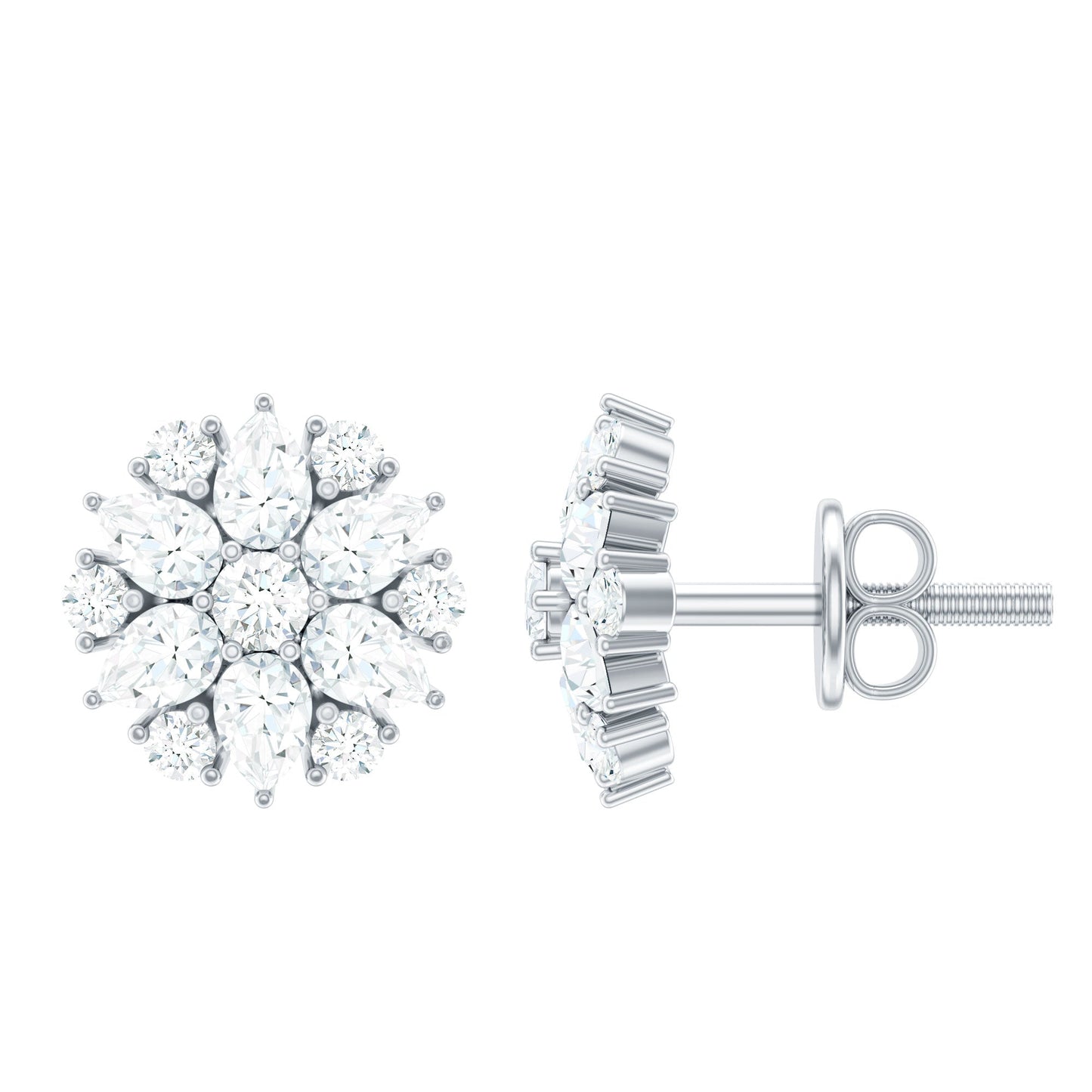 Certified Moissanite Flower Stud Earrings with Screw Back