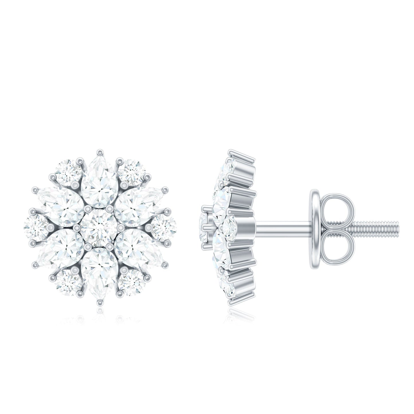 Certified Moissanite Flower Stud Earrings with Screw Back