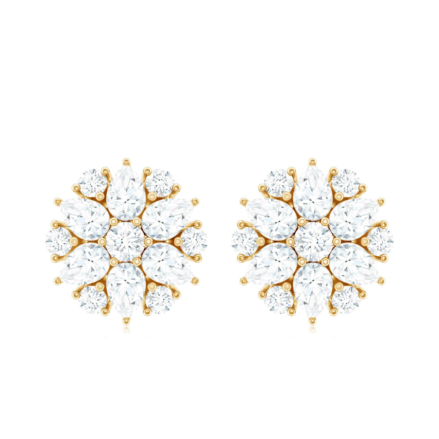 Certified Moissanite Flower Stud Earrings with Screw Back