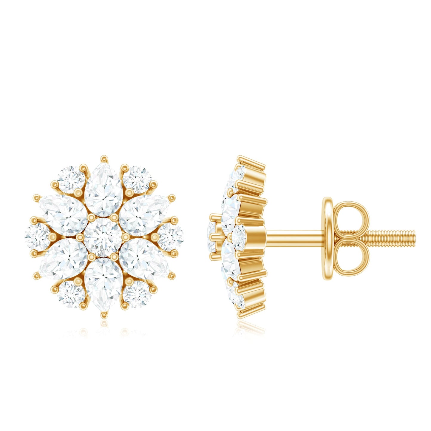 Certified Moissanite Flower Stud Earrings with Screw Back