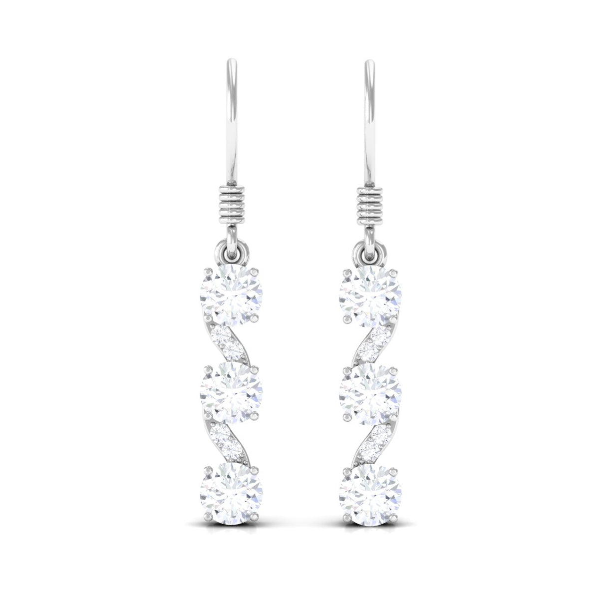 Round Moissanite Three Stone Dangle Drop Earrings