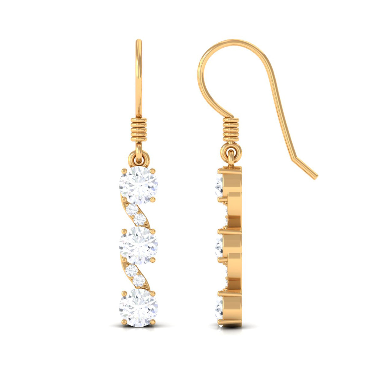 Round Moissanite Three Stone Dangle Drop Earrings