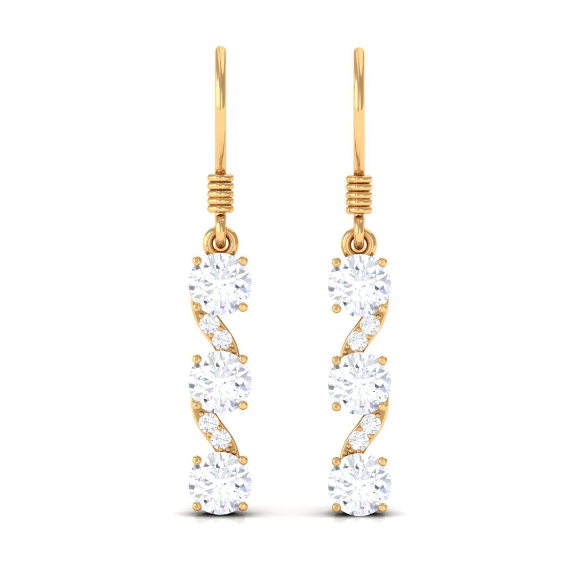 Round Moissanite Three Stone Dangle Drop Earrings