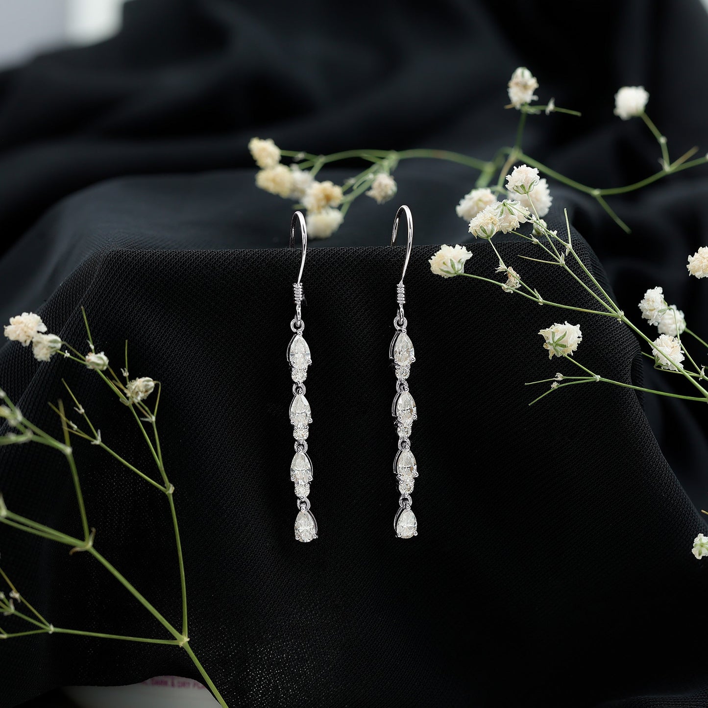Pear and Round Cut Moissanite Dangle Earrings with Fish Hook