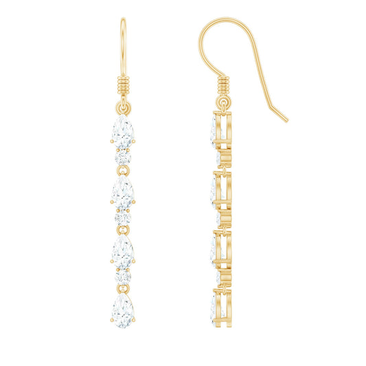 Pear and Round Cut Moissanite Dangle Earrings with Fish Hook