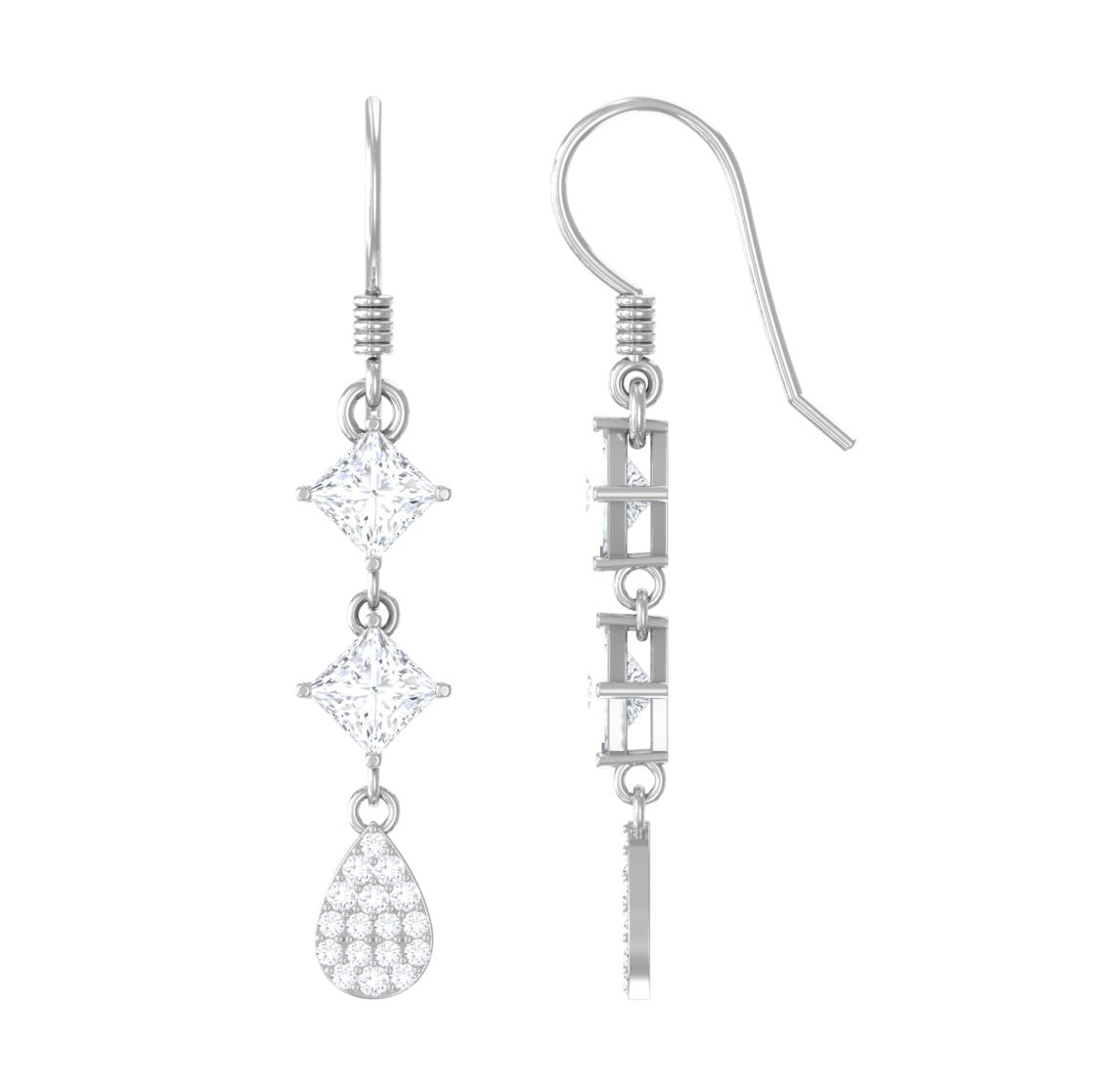 Certified Moissanite Dangle Earrings with Fish Hook