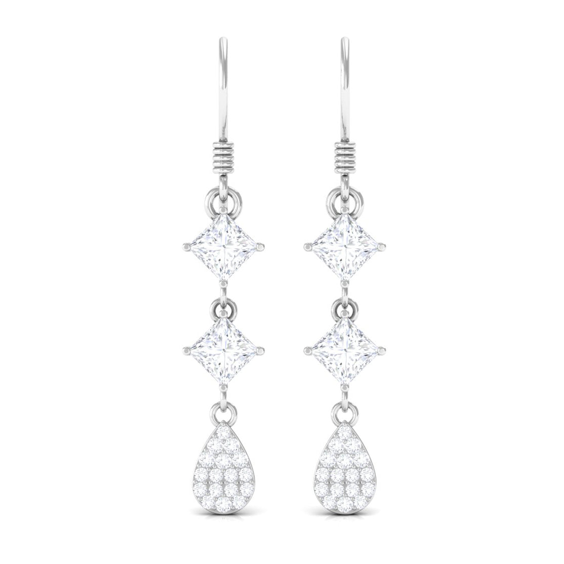 Certified Moissanite Dangle Earrings with Fish Hook
