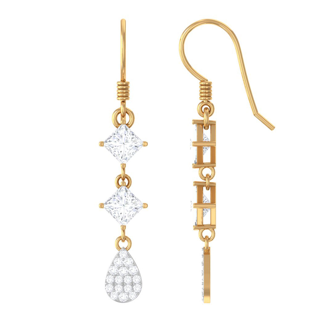 Certified Moissanite Dangle Earrings with Fish Hook