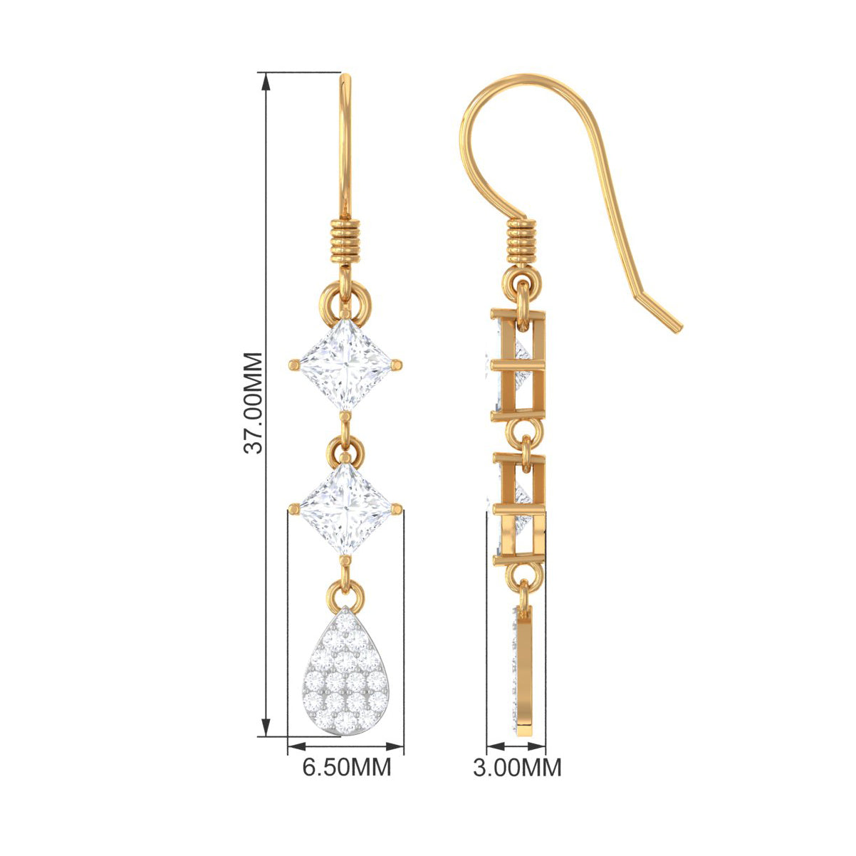 Certified Moissanite Dangle Earrings with Fish Hook