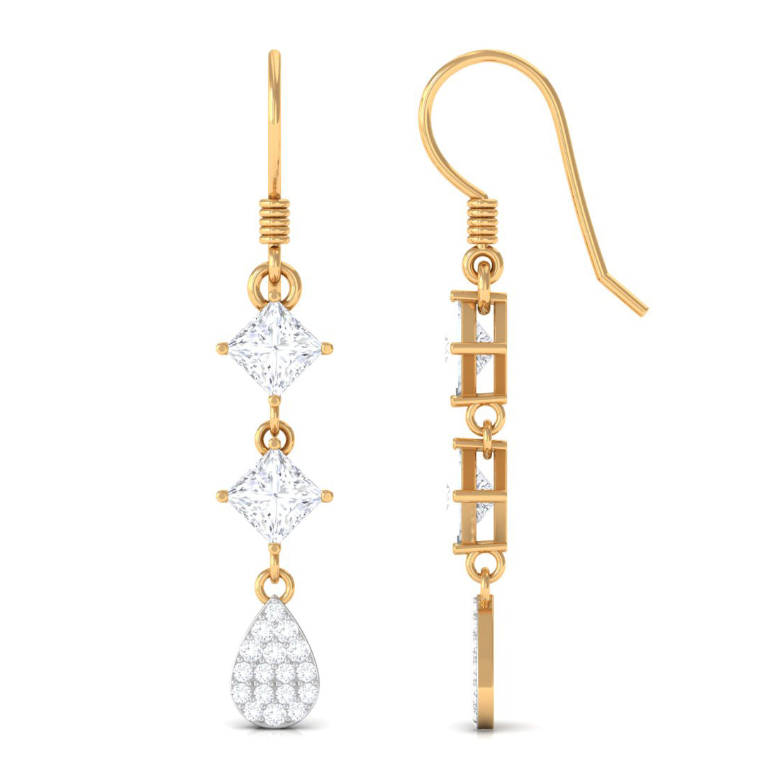Certified Moissanite Dangle Earrings with Fish Hook
