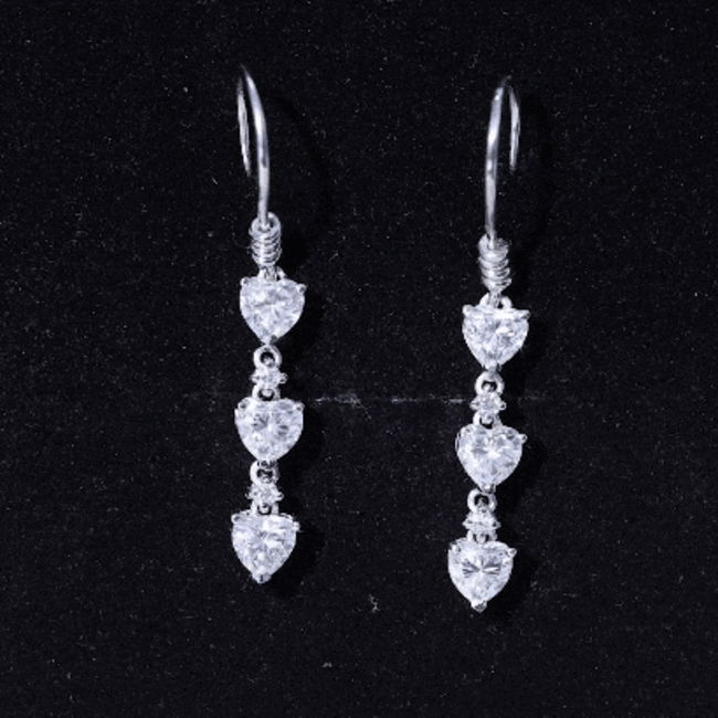 Heart and Round Shape Moissanite Dangle Earrings