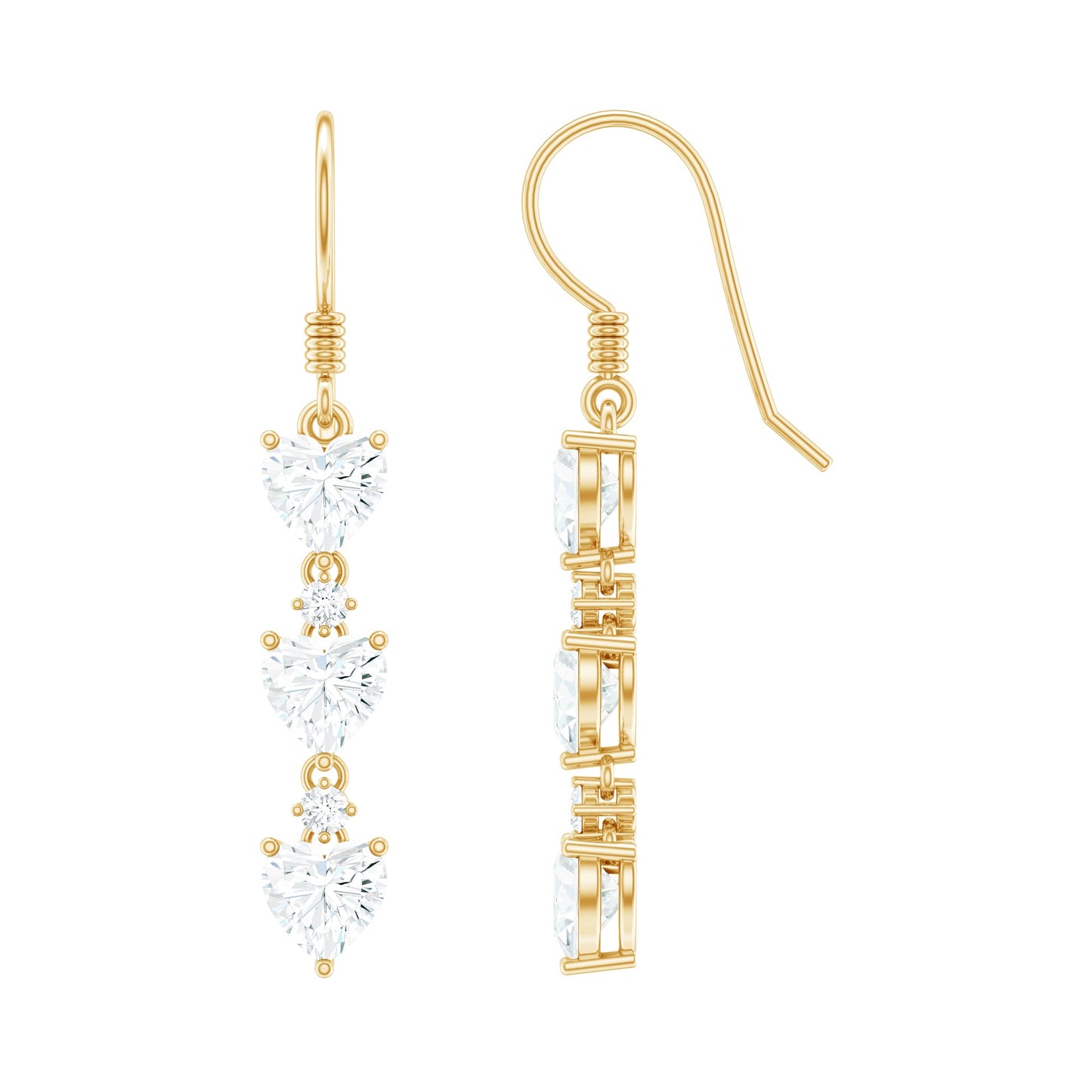 Heart and Round Shape Moissanite Dangle Earrings