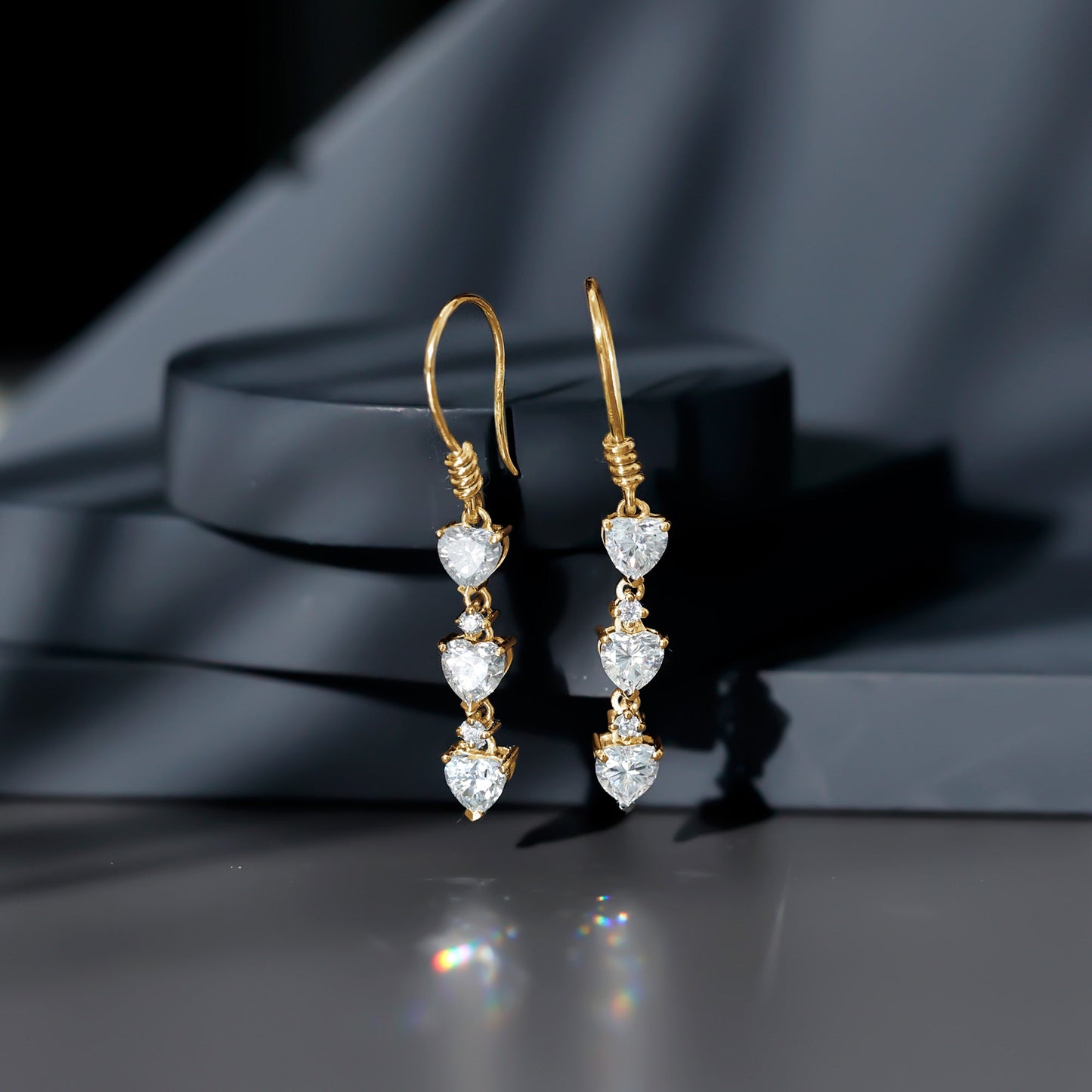 Heart and Round Shape Moissanite Dangle Earrings