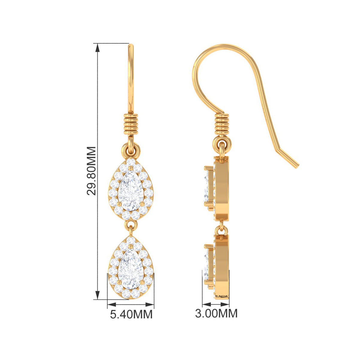 Pear and Round Cut Moissanite Dangle Earrings