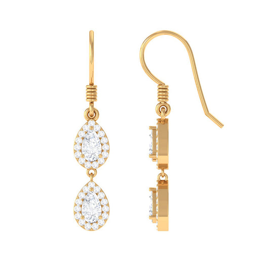 Pear and Round Cut Moissanite Dangle Earrings