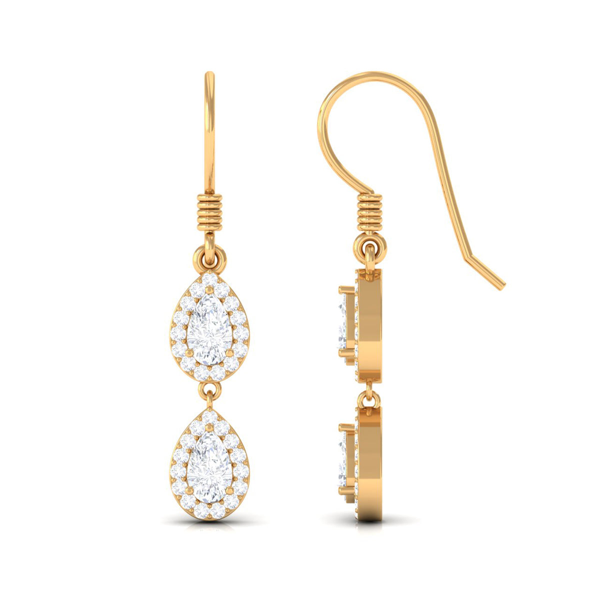 Pear and Round Cut Moissanite Dangle Earrings