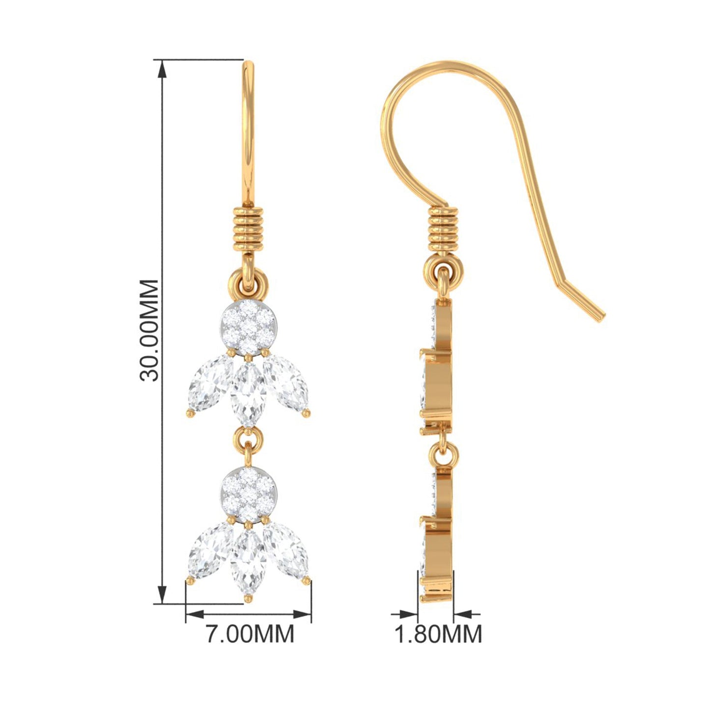 Certified Moissanite Dangling Earrings with Fish Hook