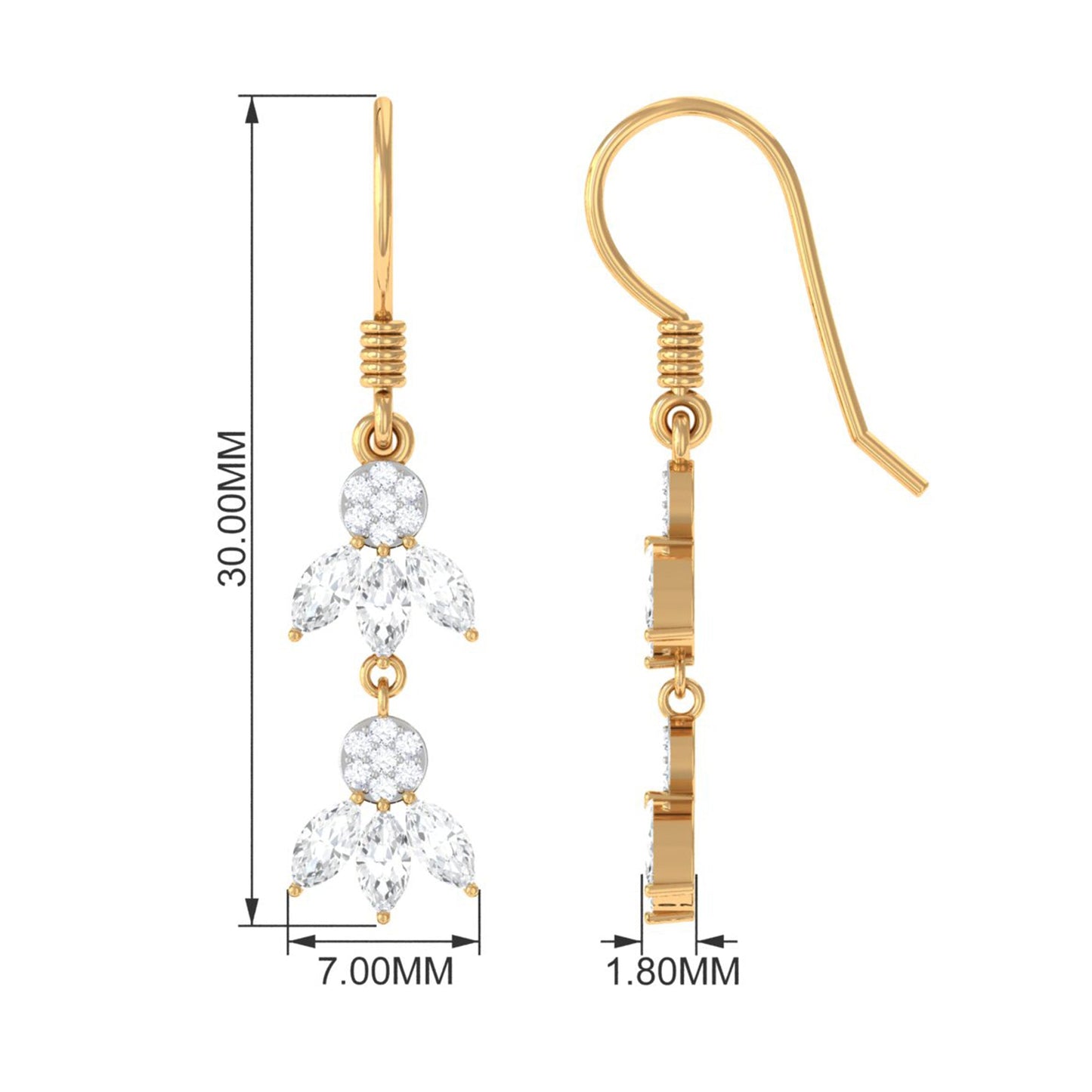 Certified Moissanite Dangling Earrings with Fish Hook