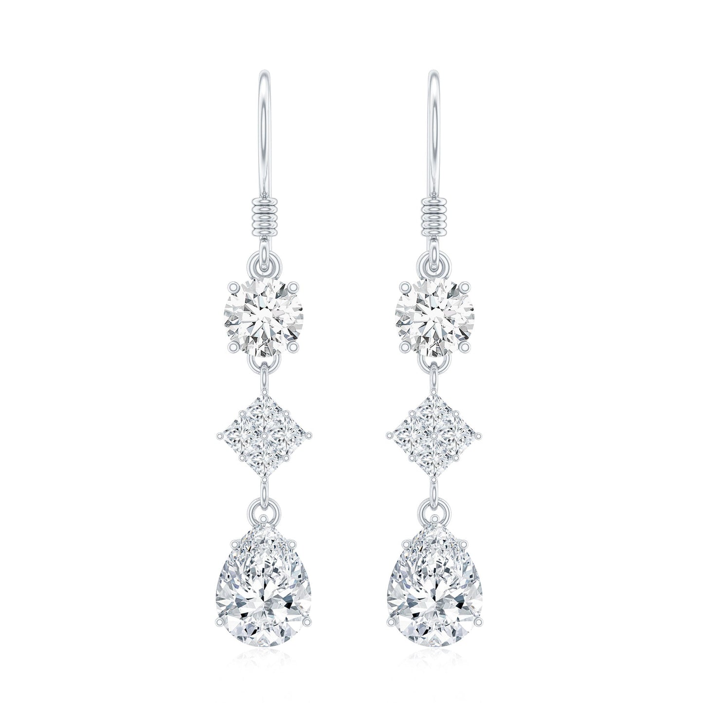 Certified Moissanite Bridal Dangle Earrings with Fish Hook