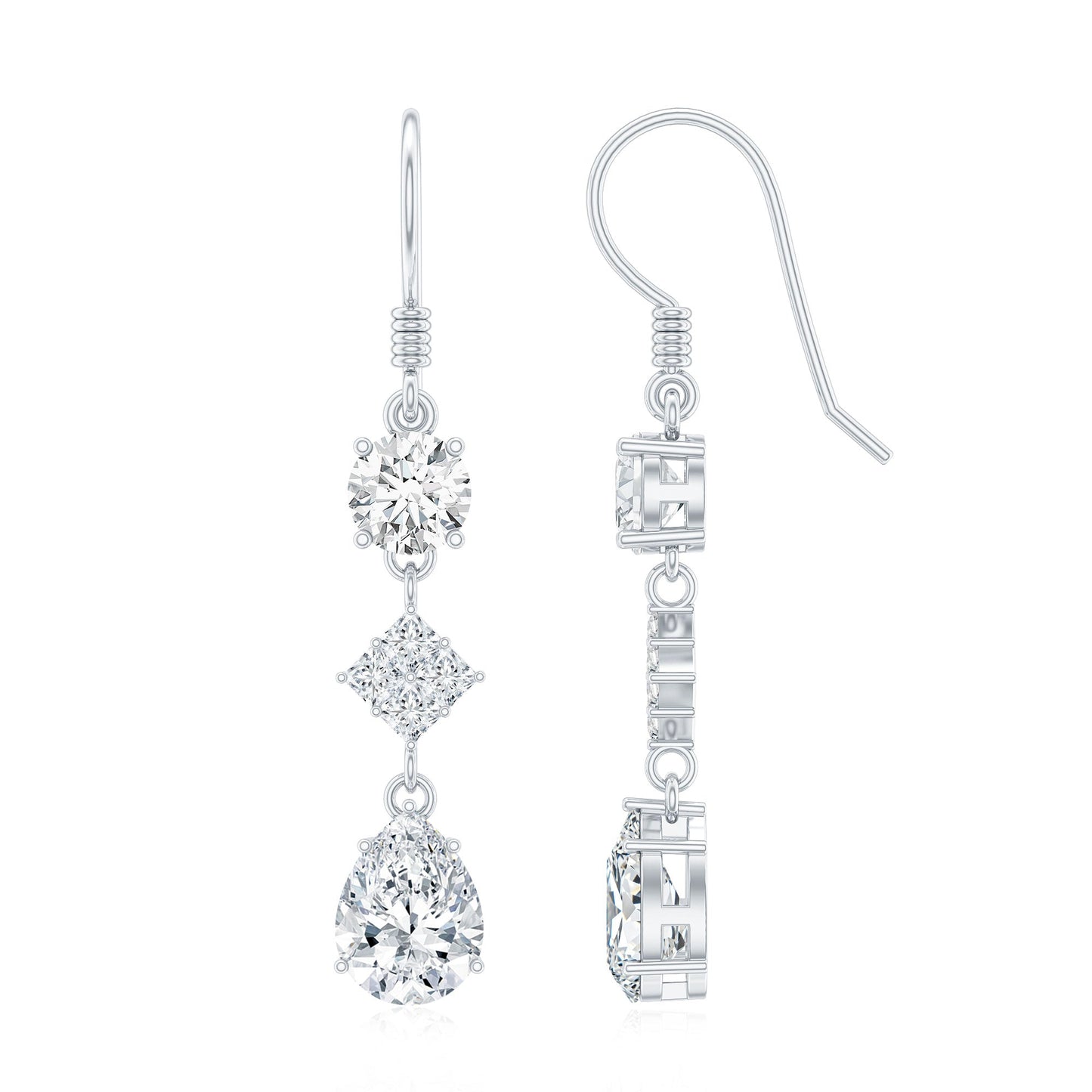 Certified Moissanite Bridal Dangle Earrings with Fish Hook
