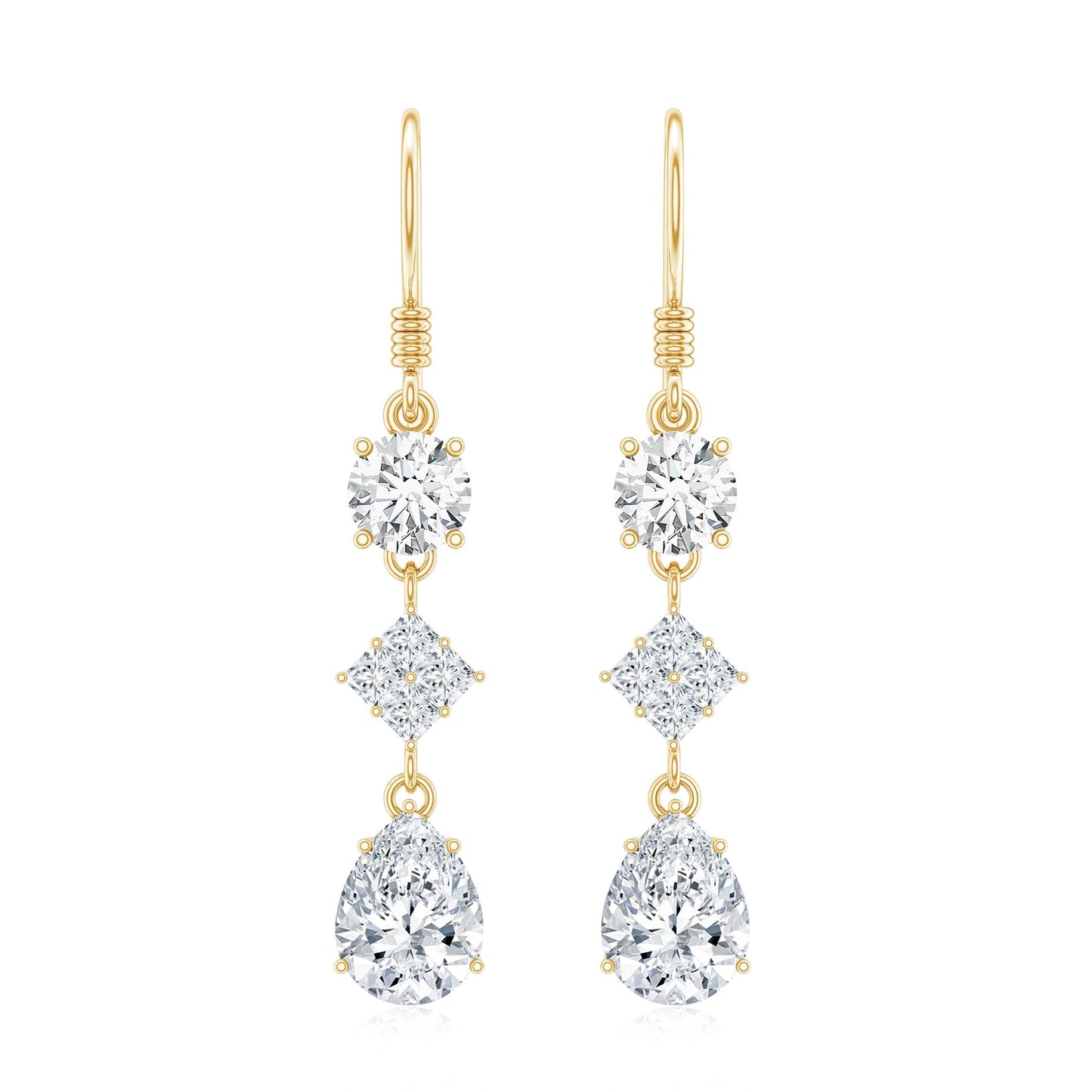 Certified Moissanite Bridal Dangle Earrings with Fish Hook