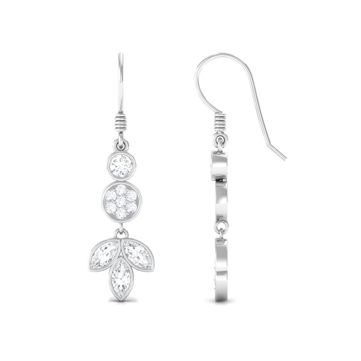 Marquise and Round Cut Moissanite Leaf Dangle Earrings