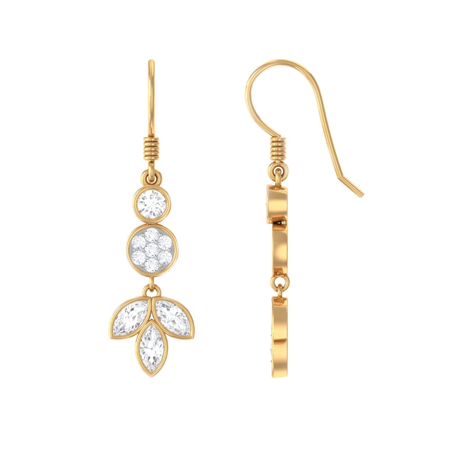 Marquise and Round Cut Moissanite Leaf Dangle Earrings