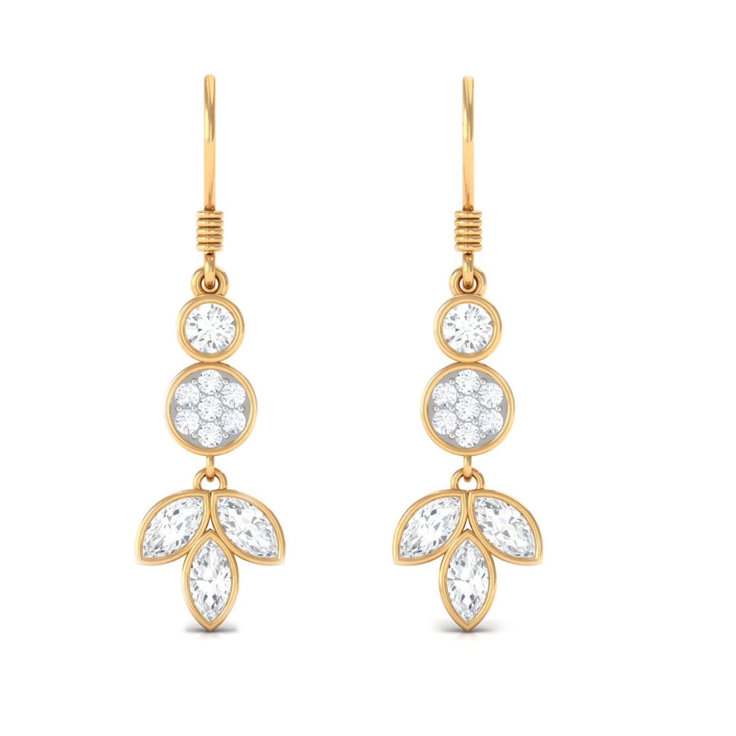 Marquise and Round Cut Moissanite Leaf Dangle Earrings