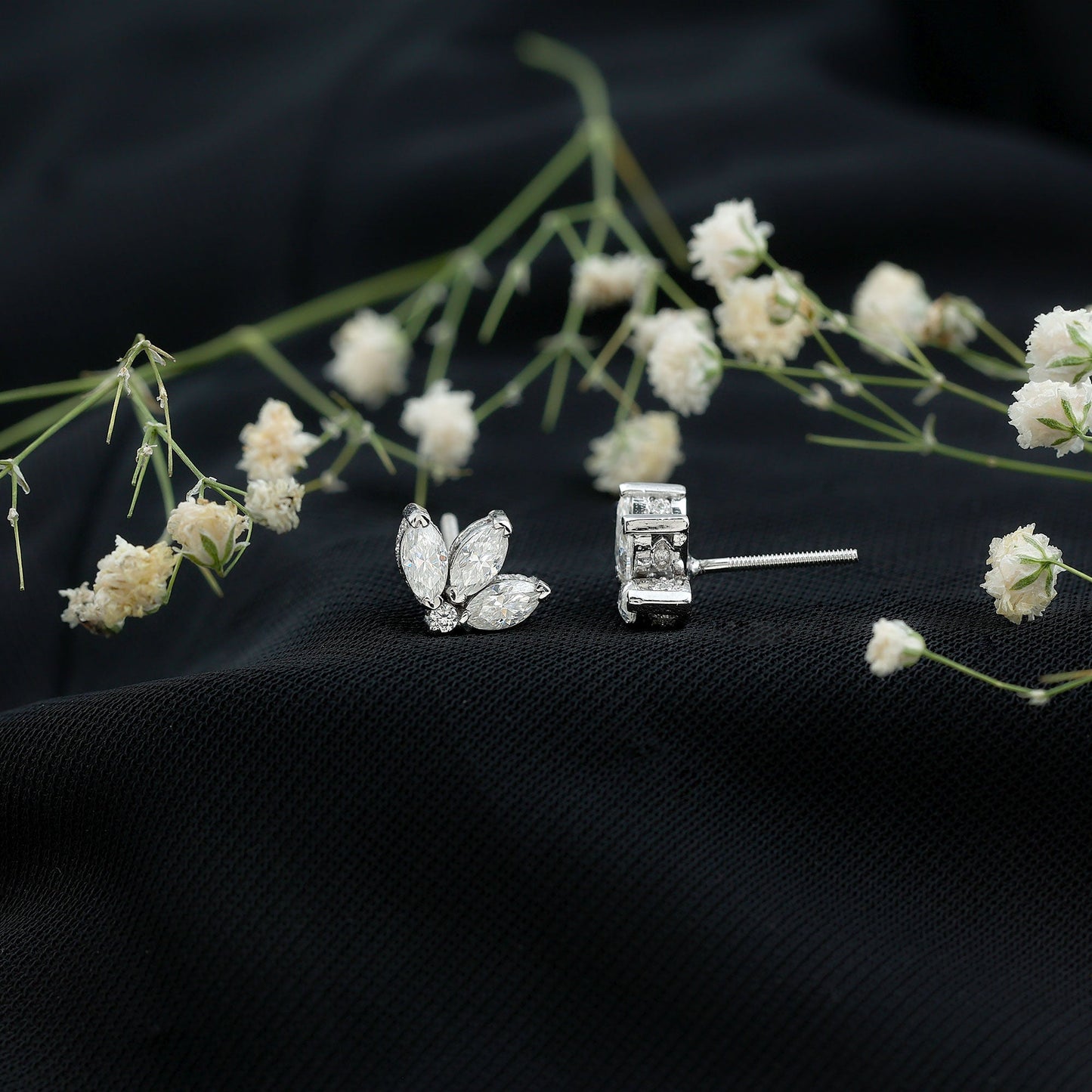 Certified Moissanite Lotus Flower Stud Earring