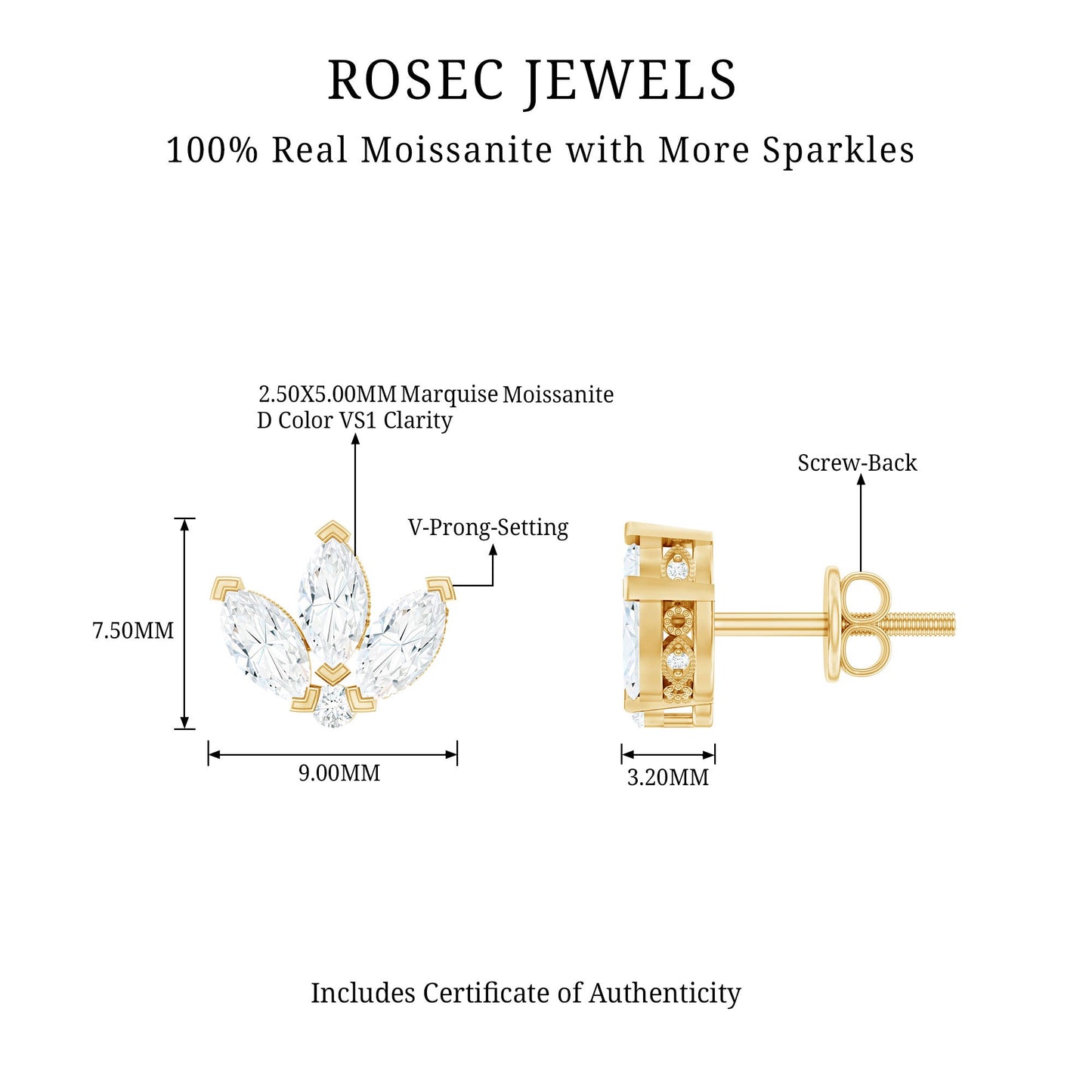 Certified Moissanite Lotus Flower Stud Earring