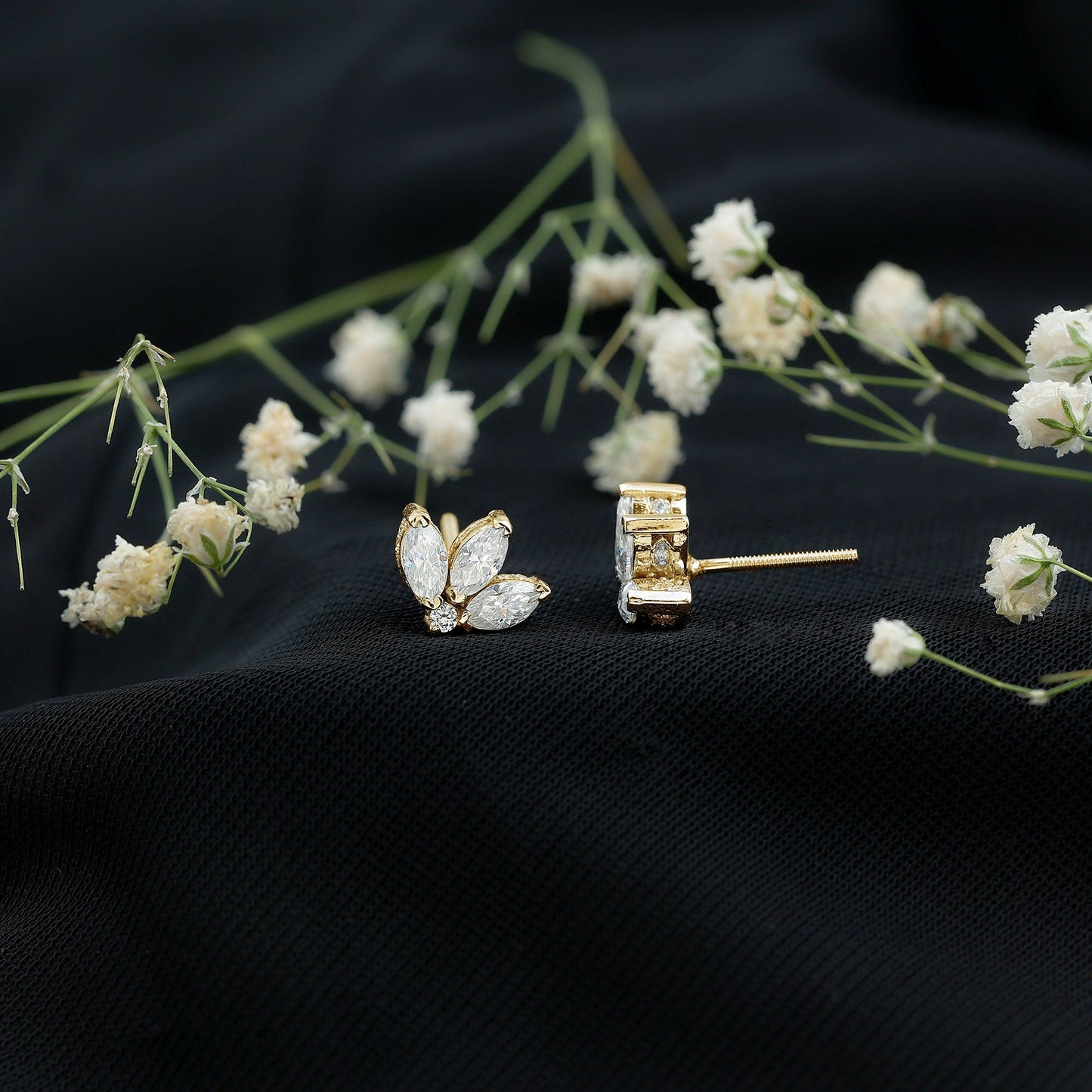 Certified Moissanite Lotus Flower Stud Earring