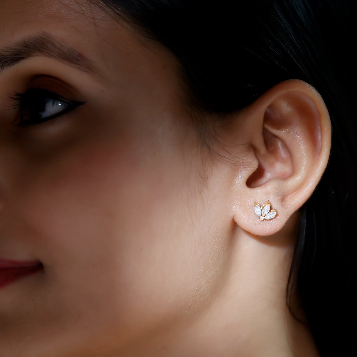 Certified Moissanite Lotus Flower Stud Earring