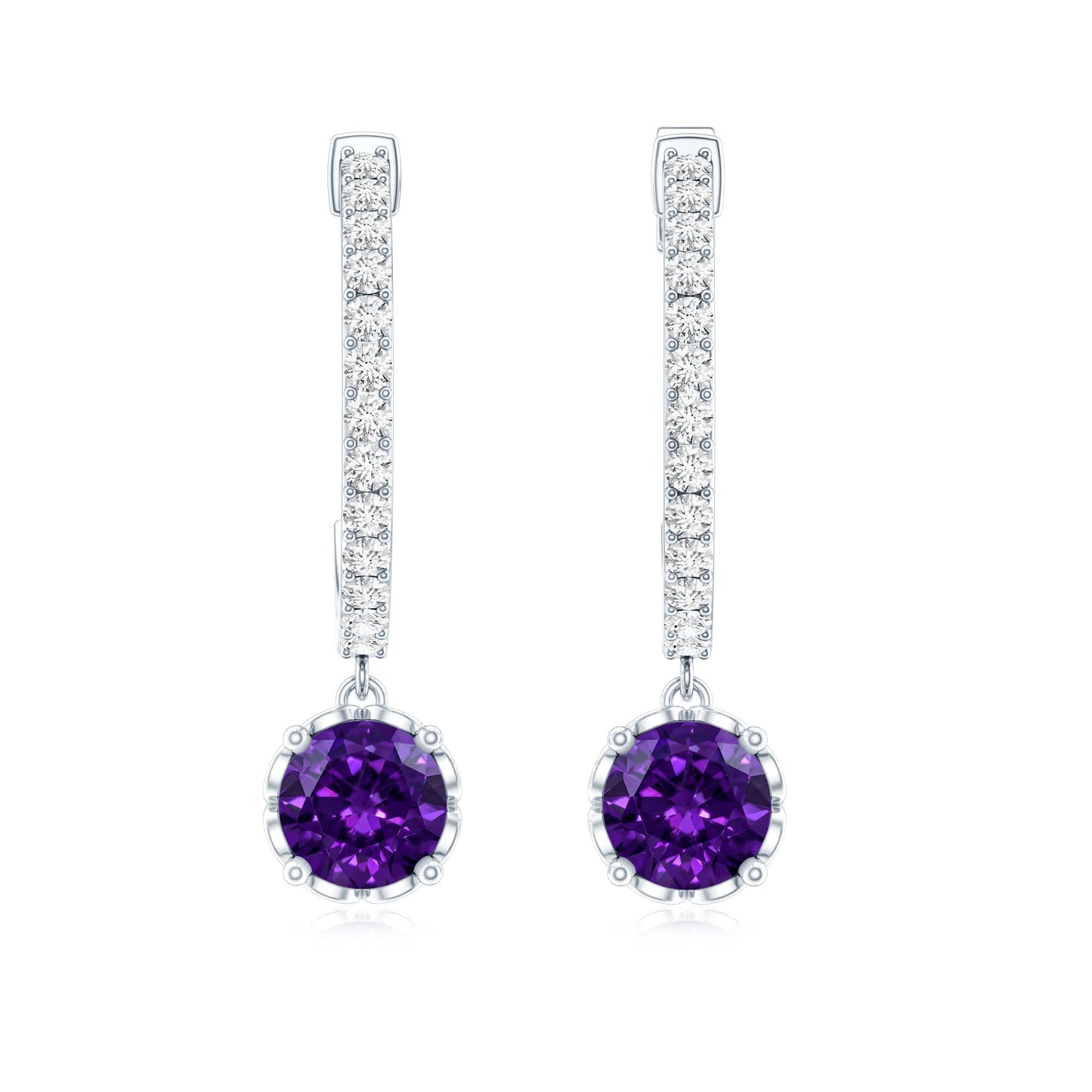 Natural Amethyst Hoop Drop Earrings with Diamond
