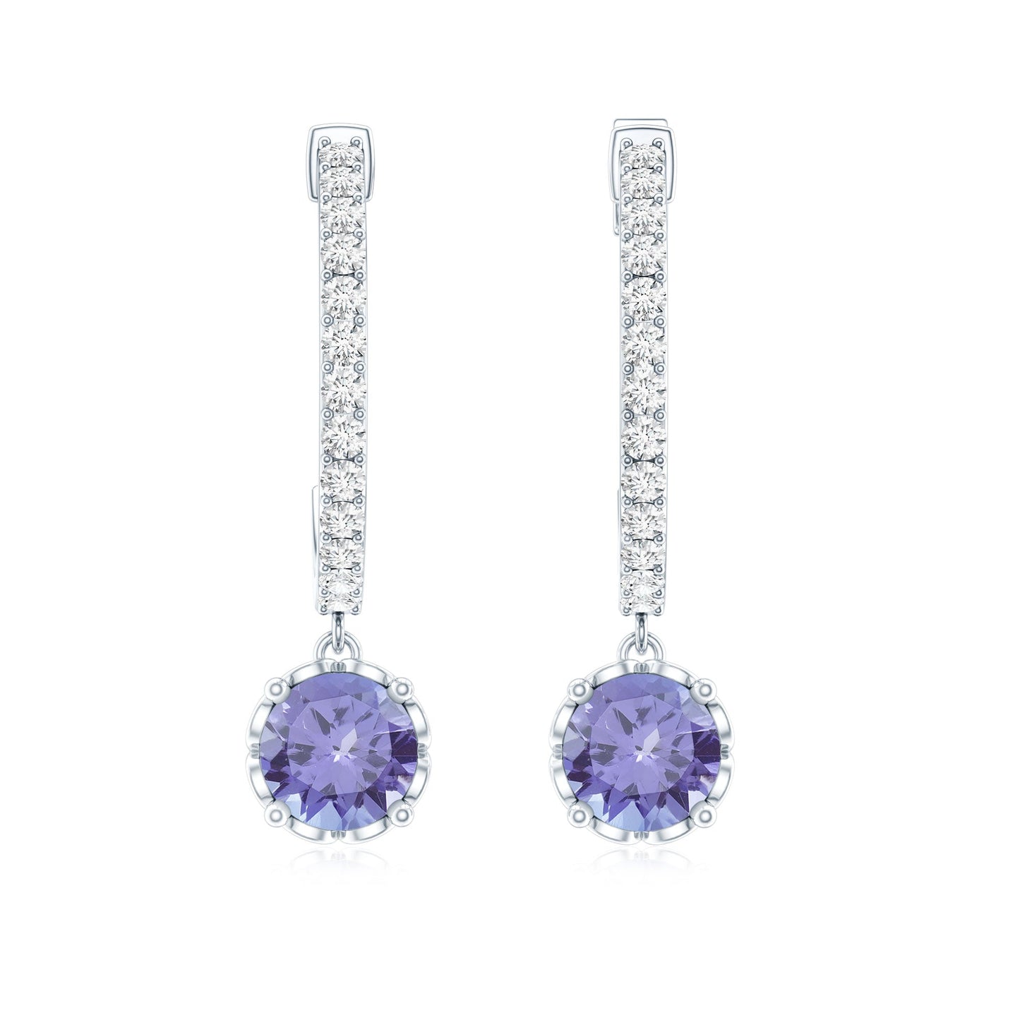 Natural 1 Carat Tanzanite Drop Hoop Earrings with Diamond