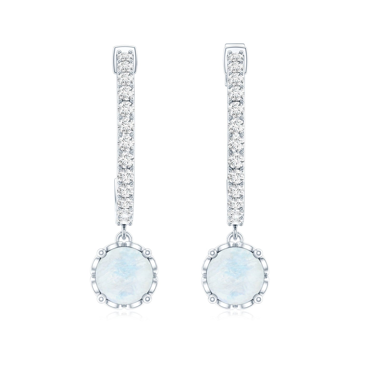 Natural Moonstone Drop Earrings with Diamond Hoop