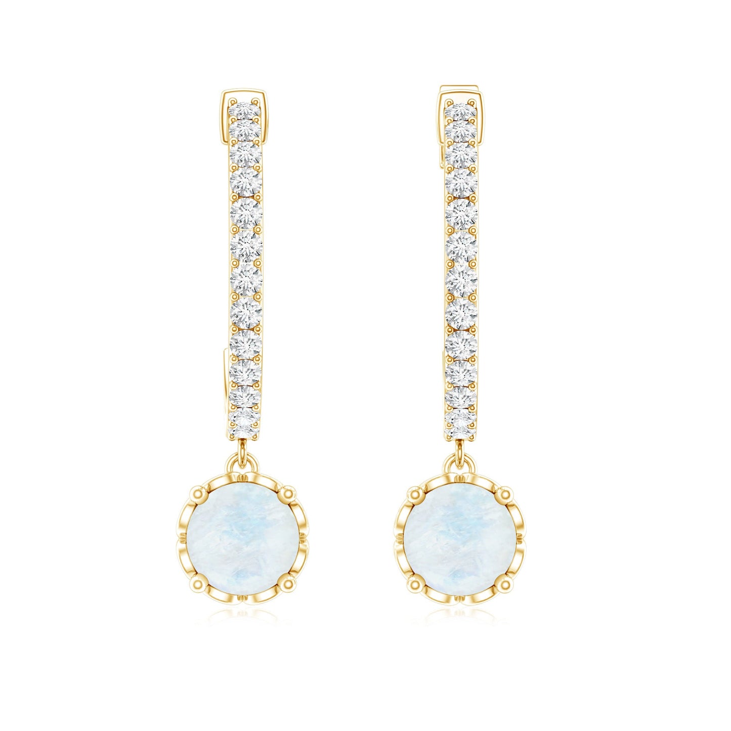 Natural Moonstone Drop Earrings with Diamond Hoop