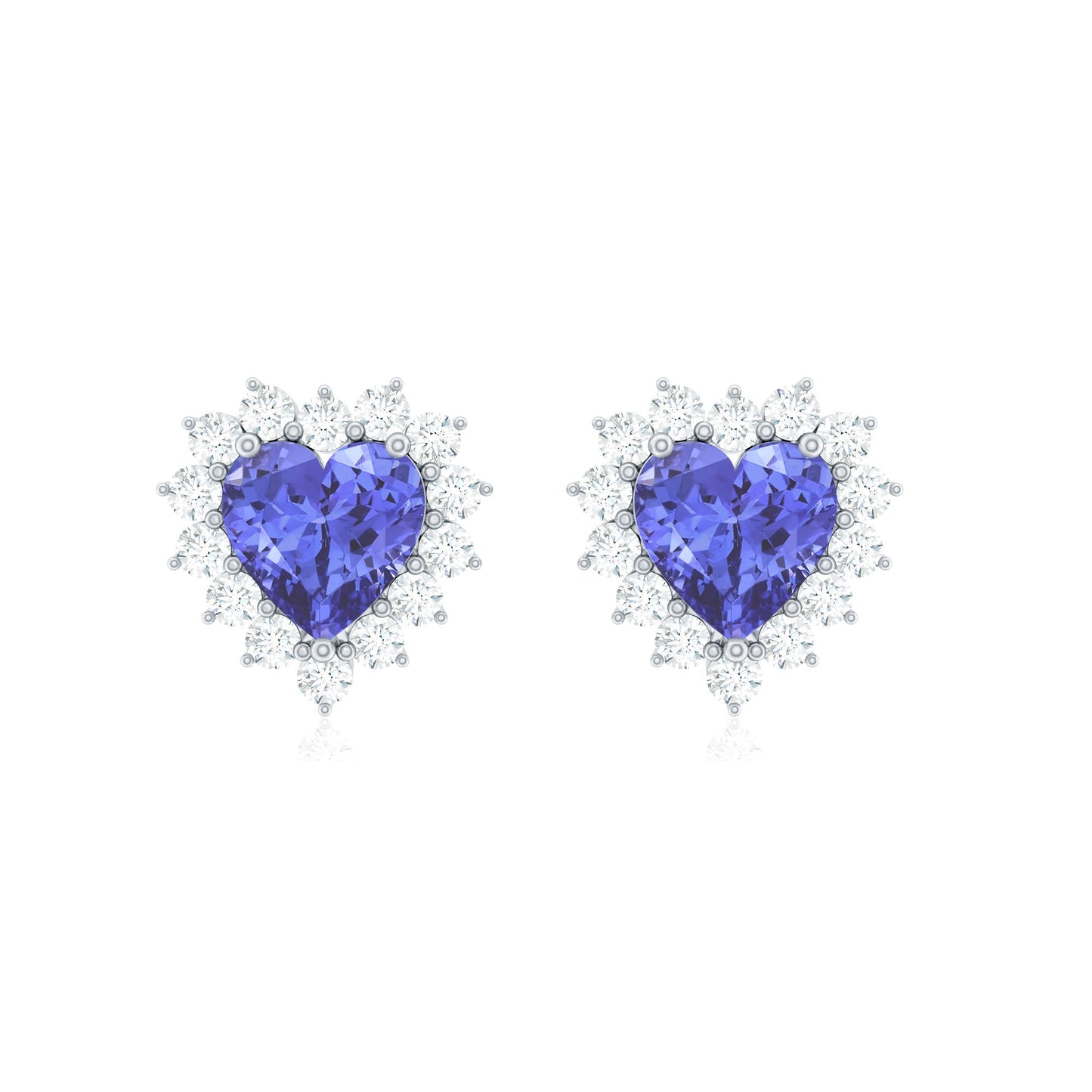 Natural 1.9 Carat Tanzanite Heart Stud Earrings with Diamond Halo
