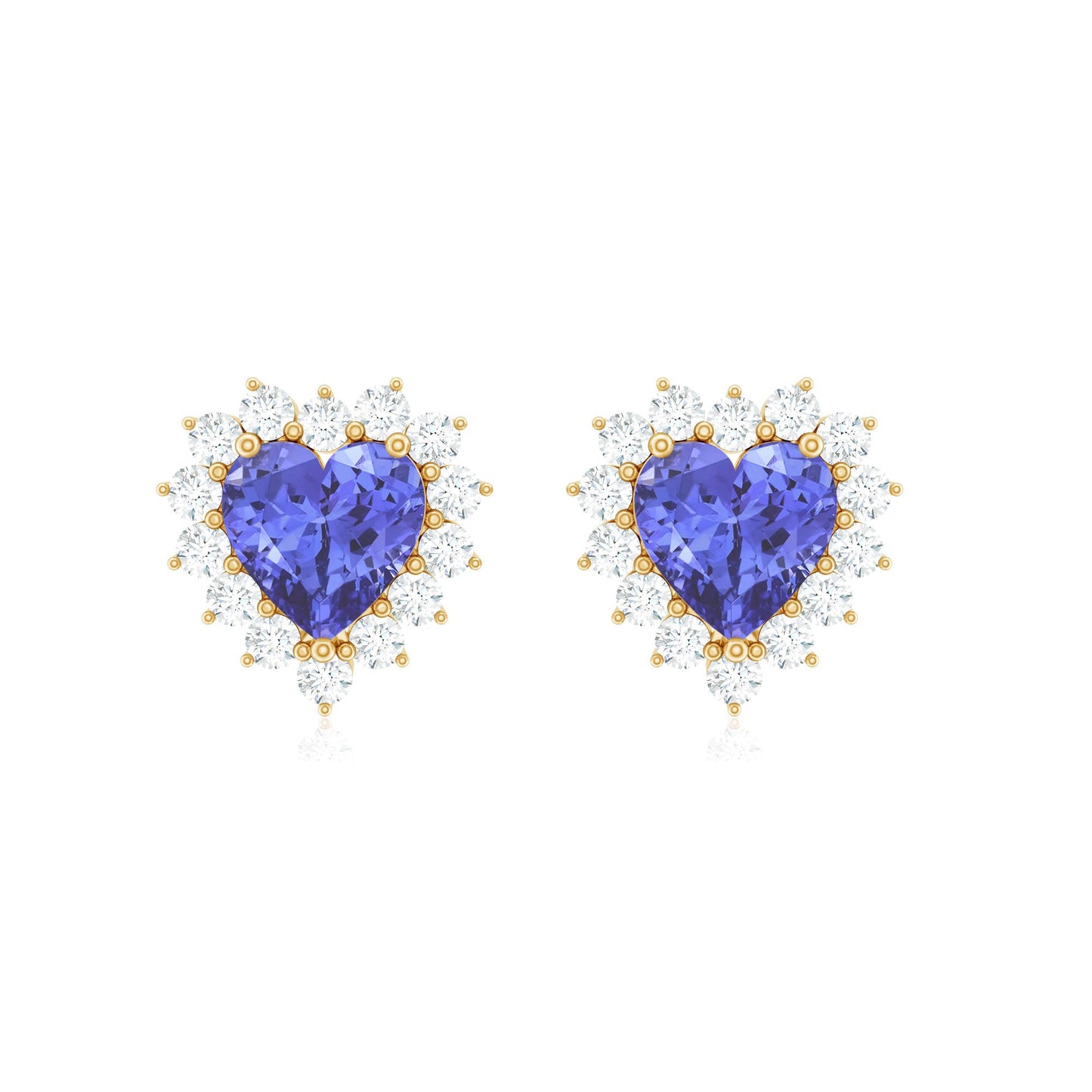 Natural 1.9 Carat Tanzanite Heart Stud Earrings with Diamond Halo
