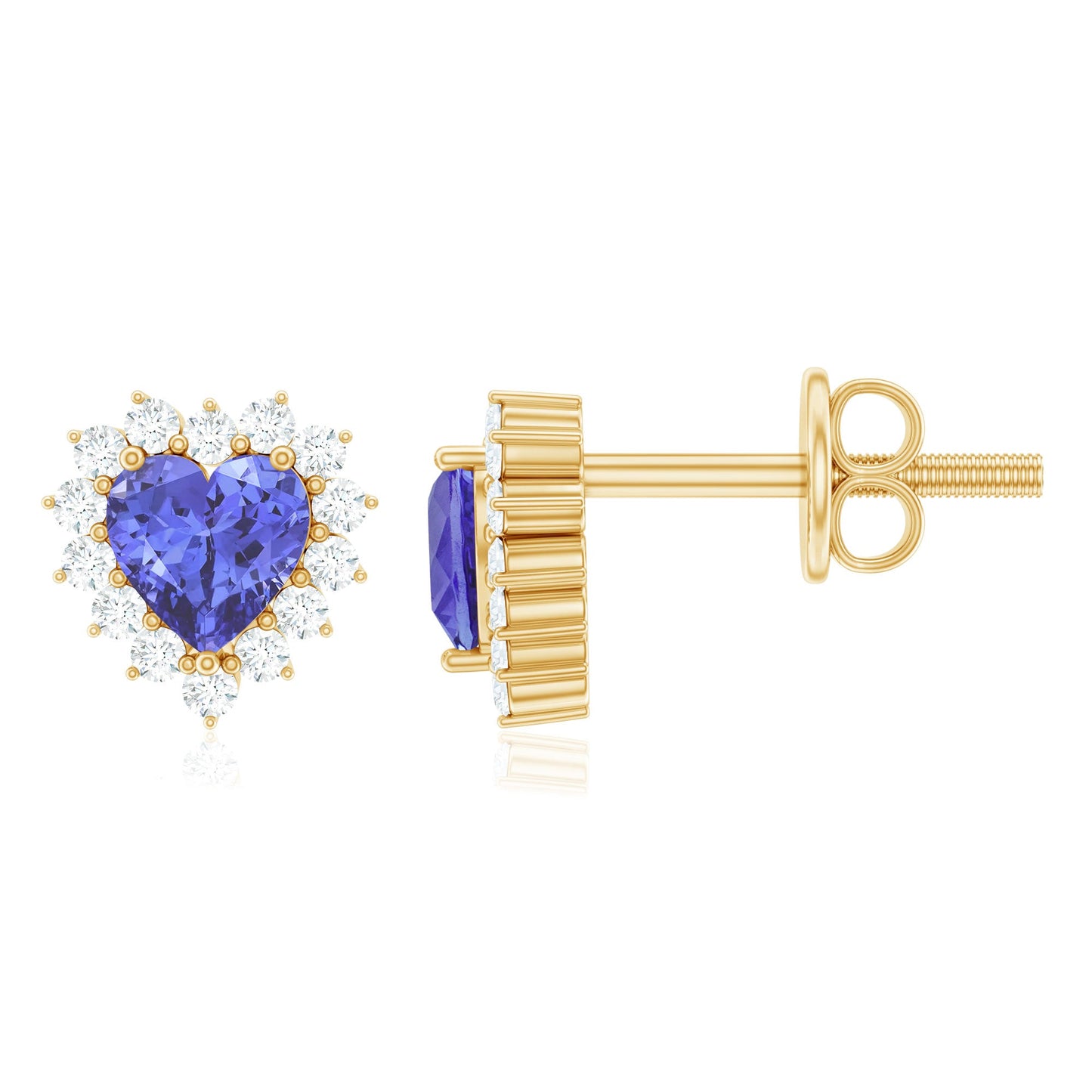 Natural 1.9 Carat Tanzanite Heart Stud Earrings with Diamond Halo