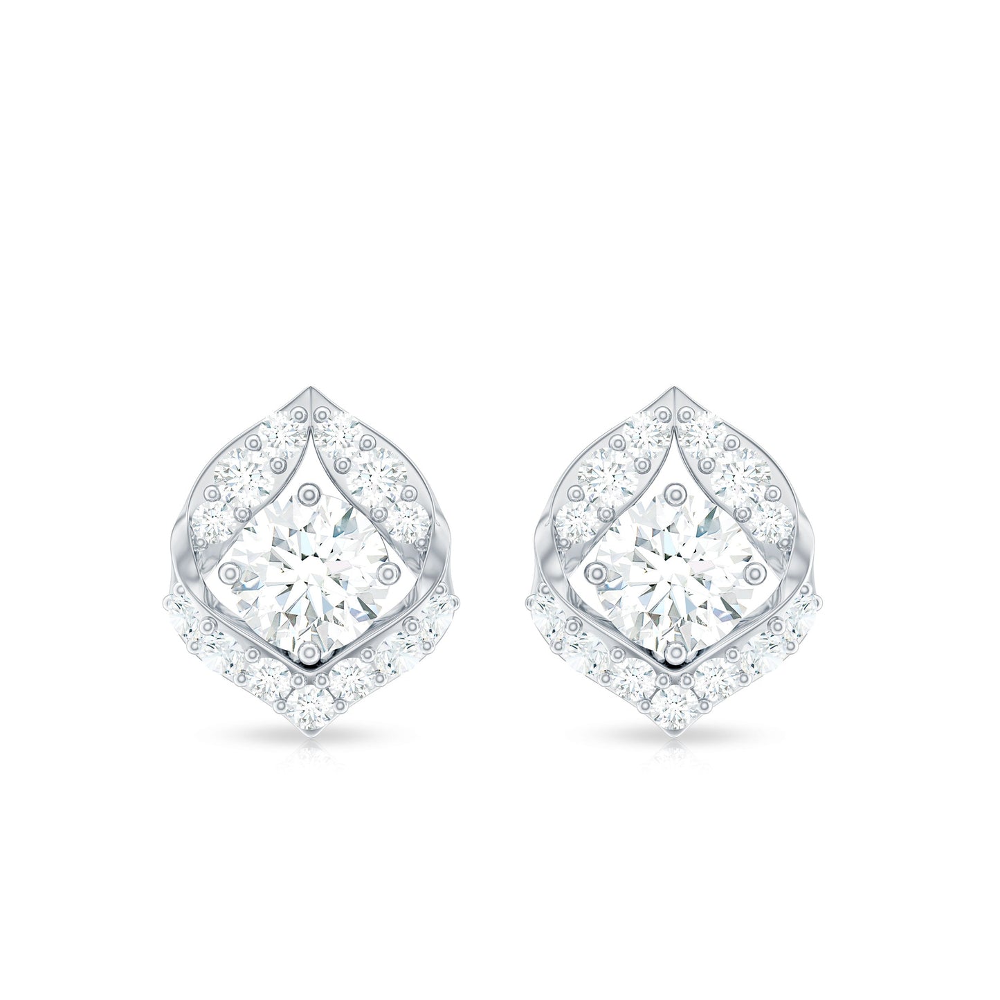 Nature Inspired Diamond Leaf Earrings with Screw Back