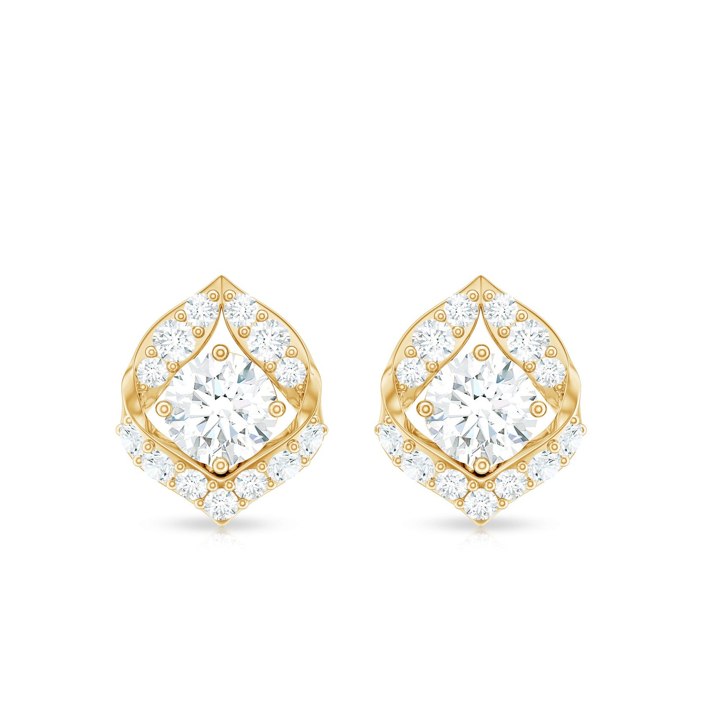 Nature Inspired Diamond Leaf Earrings with Screw Back
