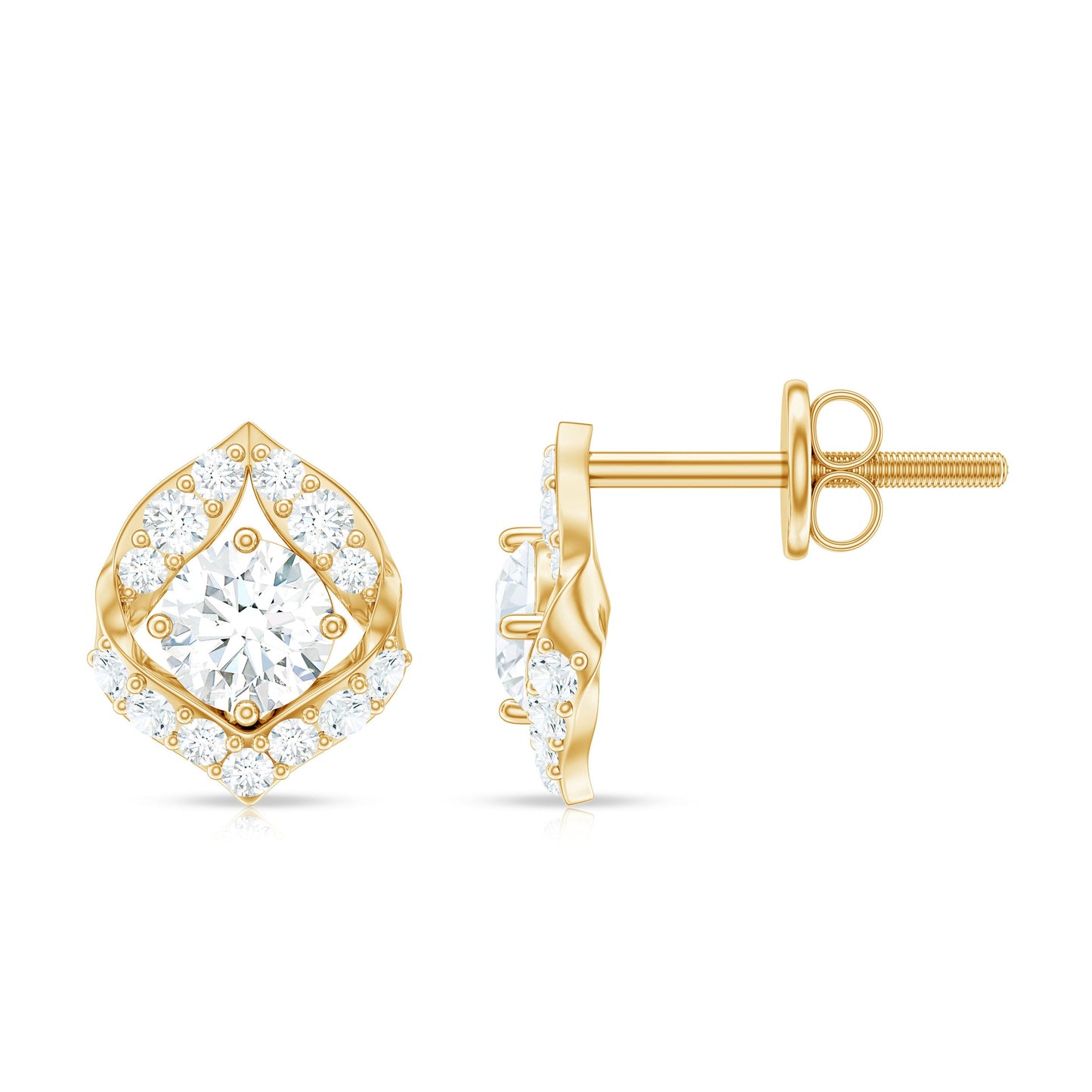 Nature Inspired Diamond Leaf Earrings with Screw Back